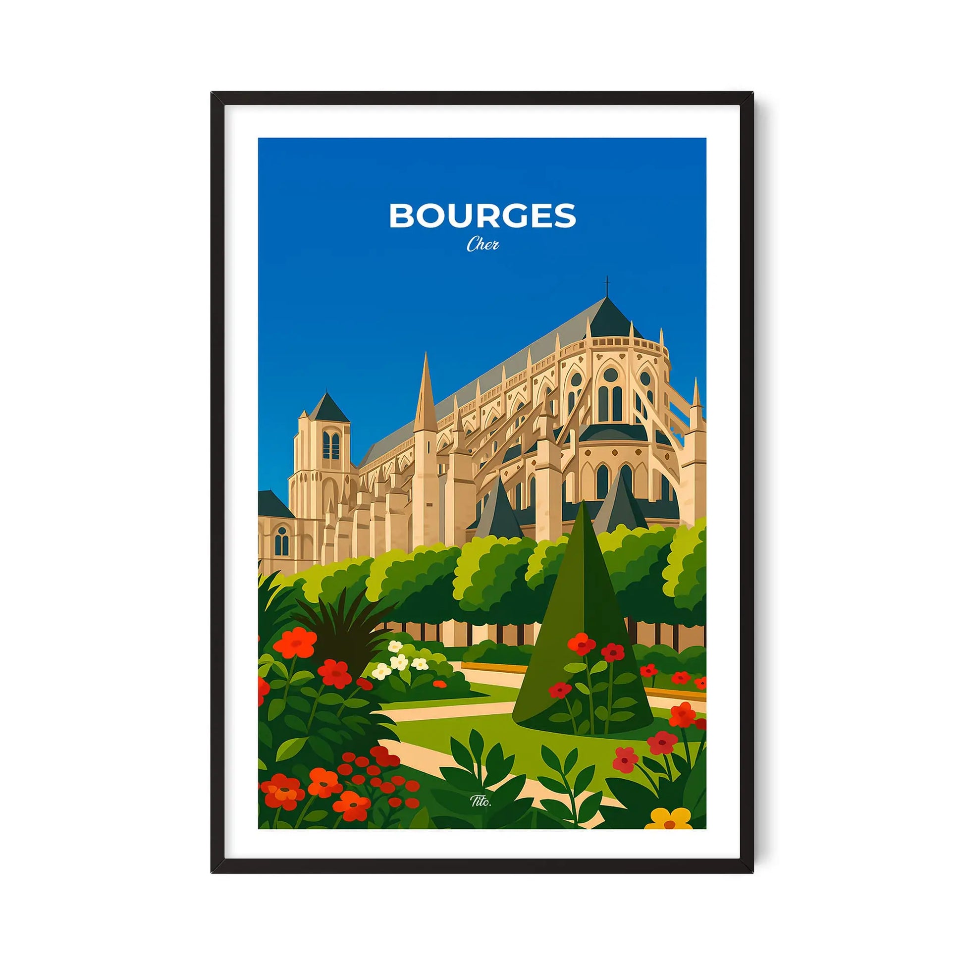 Affiche Bourges - Poster vintage, impression artistique murale
