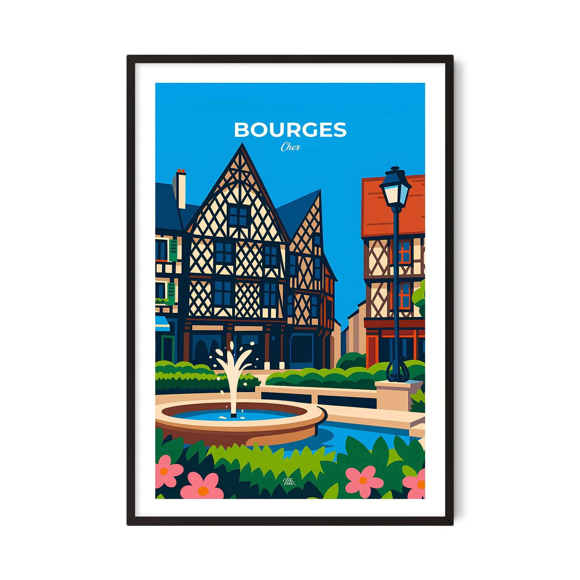 Affiche Bourges - Poster vintage, impression artistique murale
