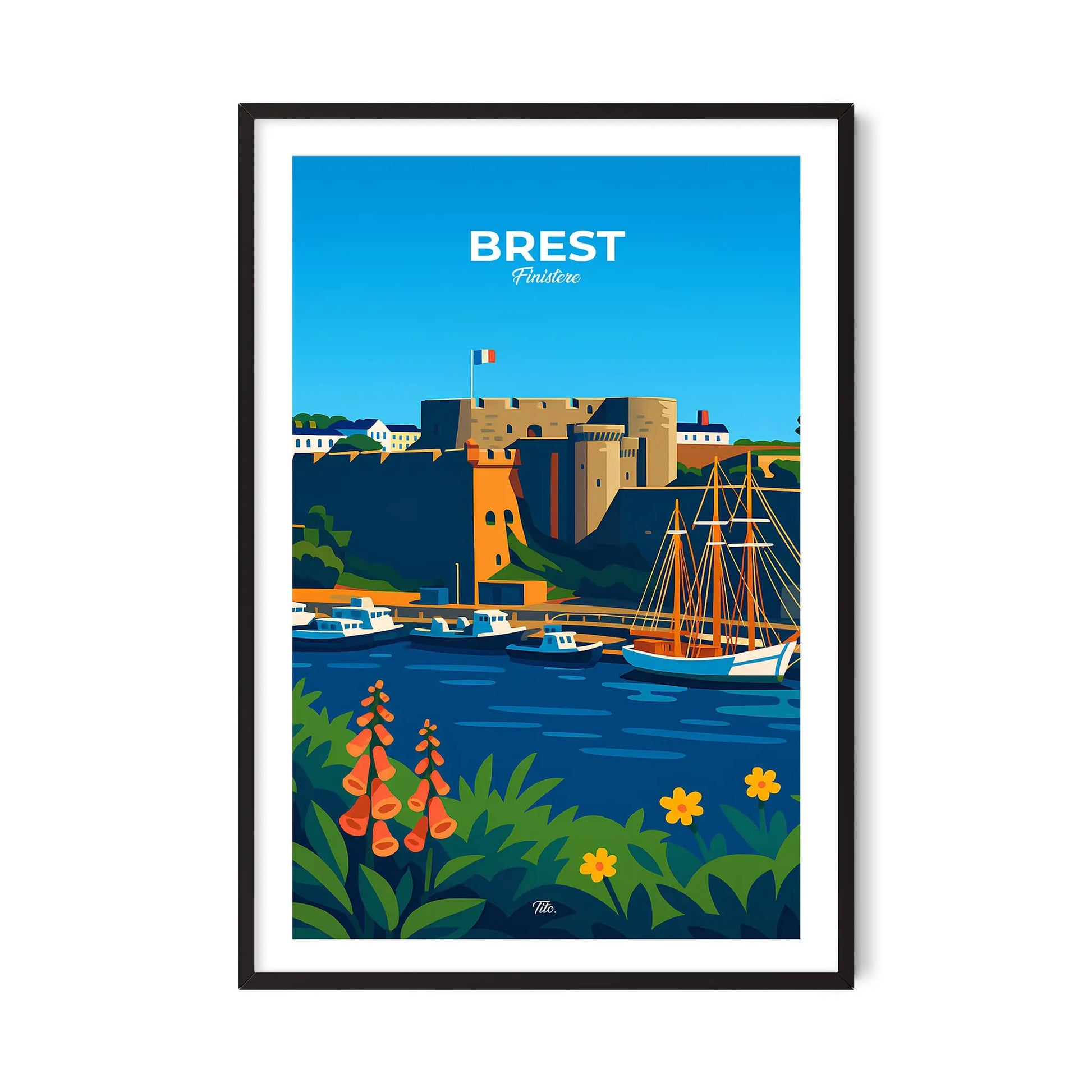 Affiche Brest - Poster vintage, impression artistique murale