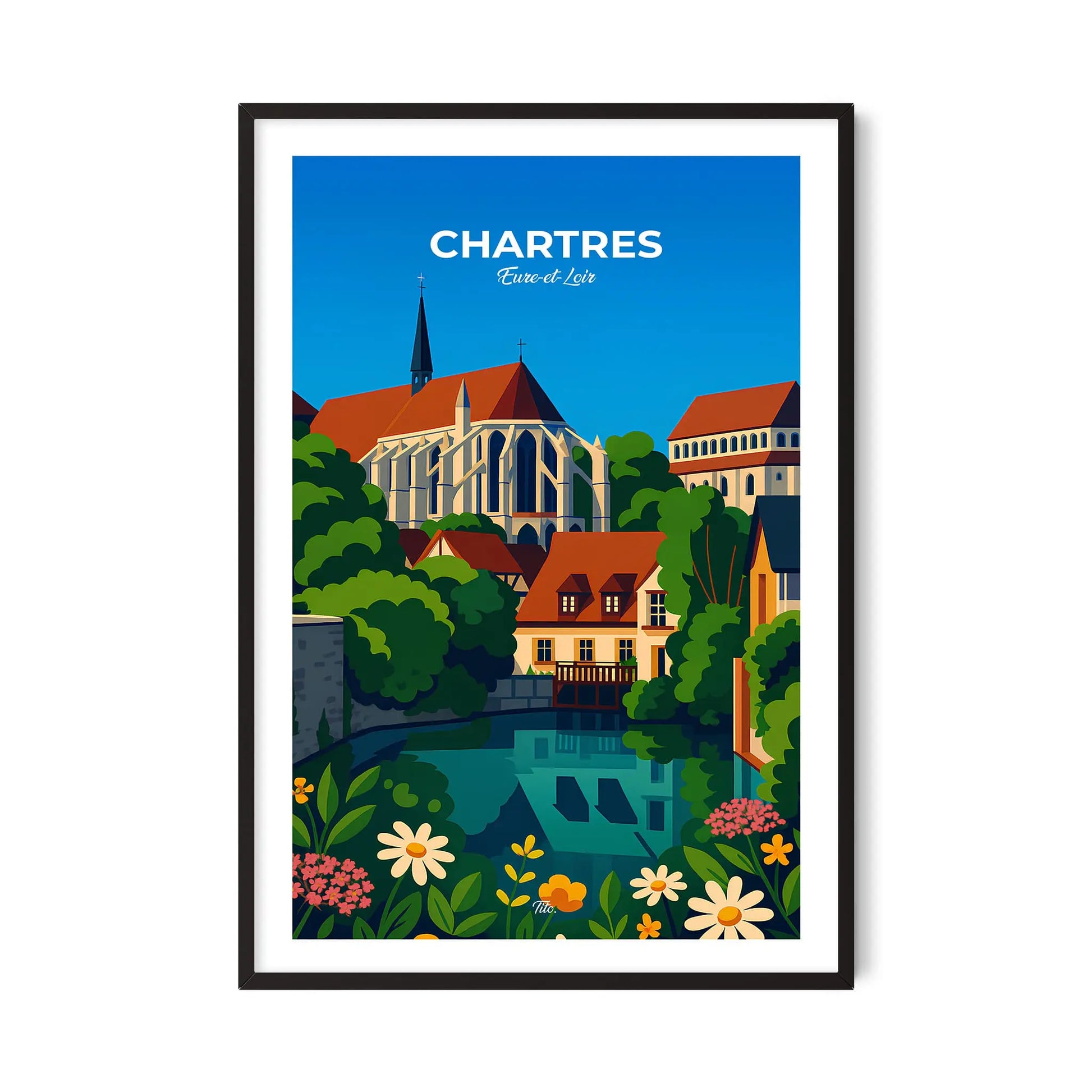 Affiche Chartres - Poster vintage, impression artistique murale