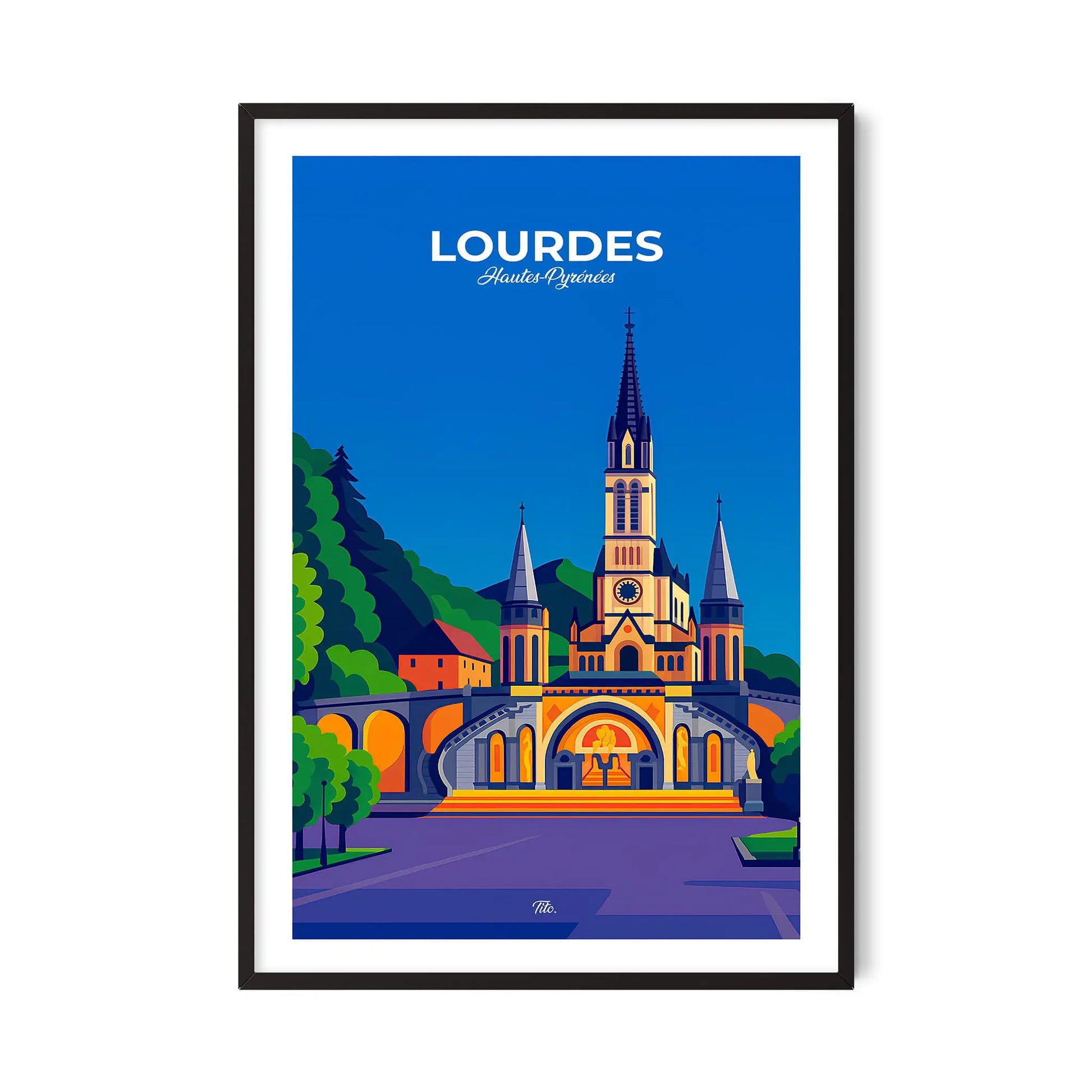 Affiche Lourdes - Poster vintage, impression artistique murale