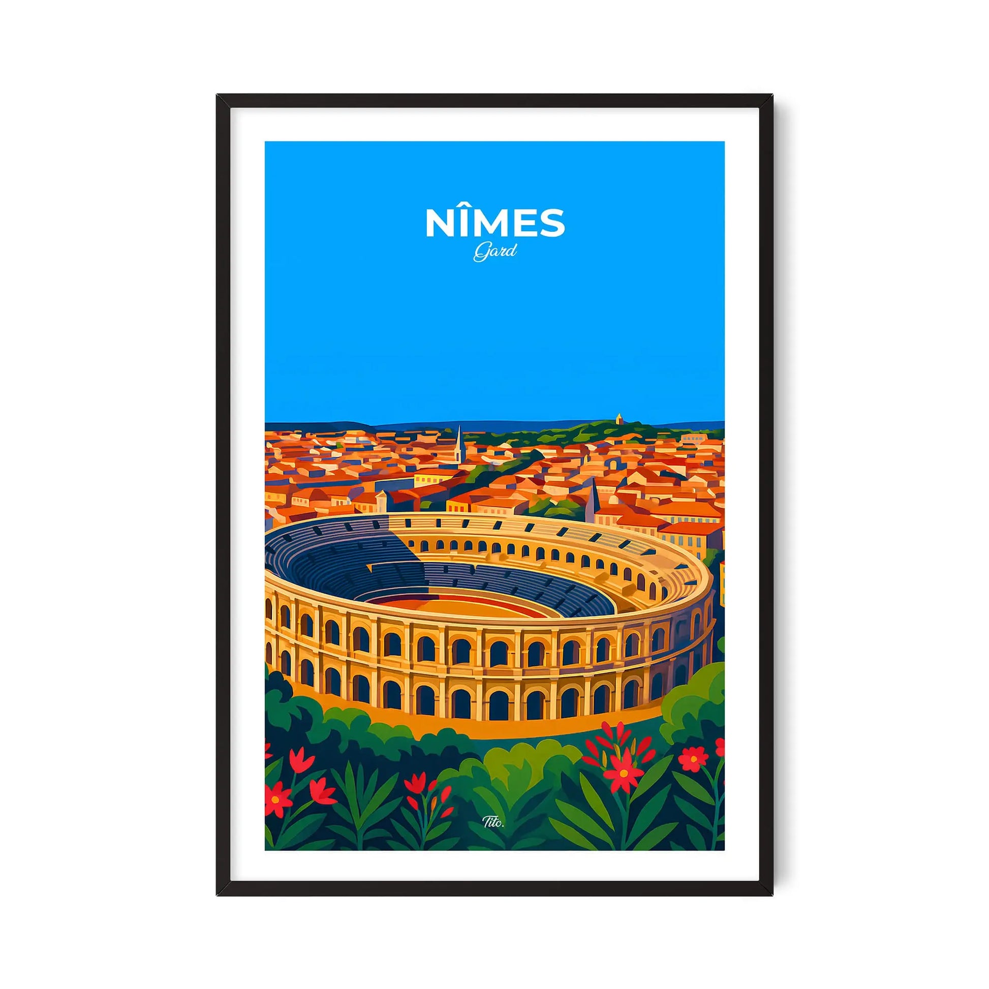 Affiche Nîmes - Poster vintage, impression artistique murale