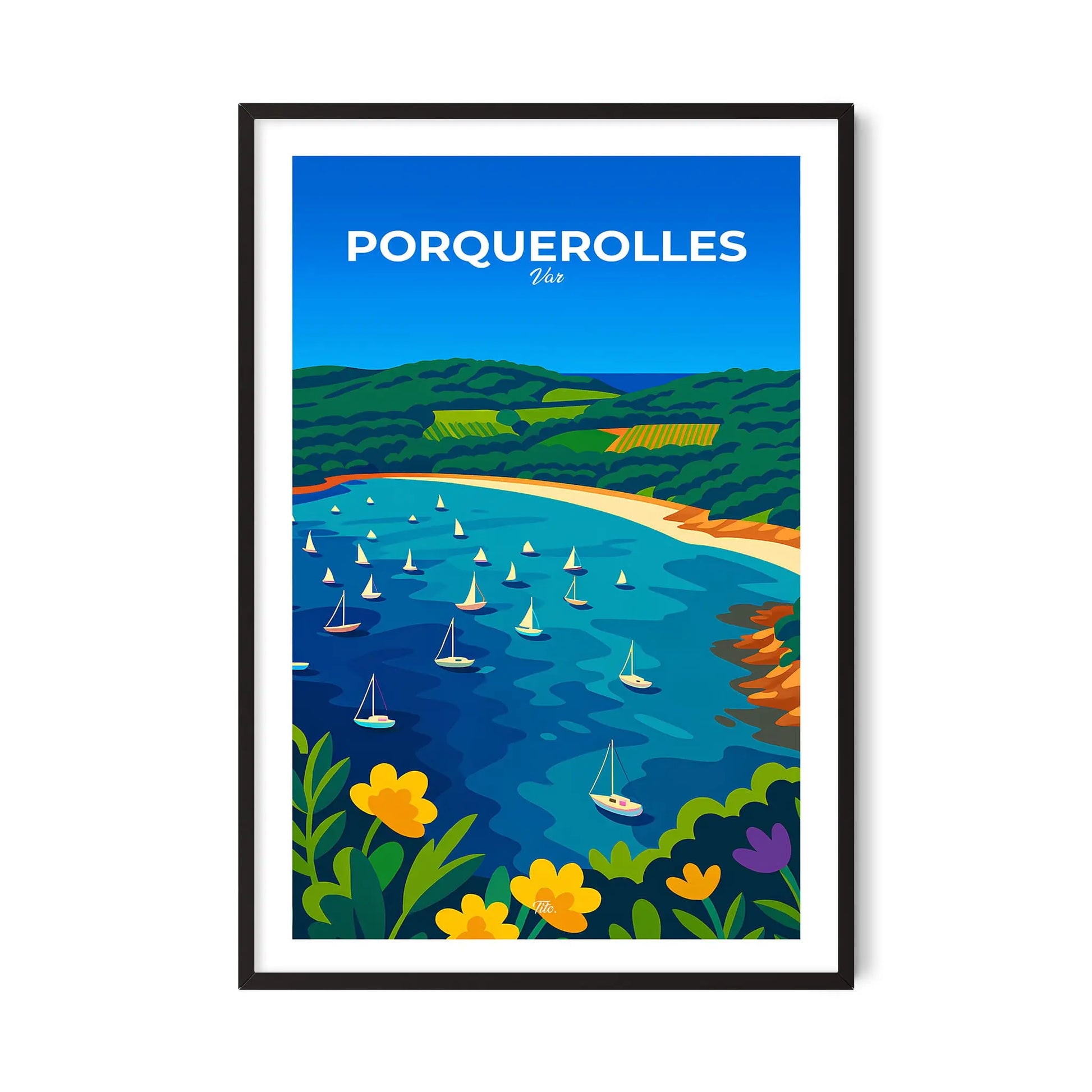 Affiche Porquerolles - Poster vintage, impression artistique murale