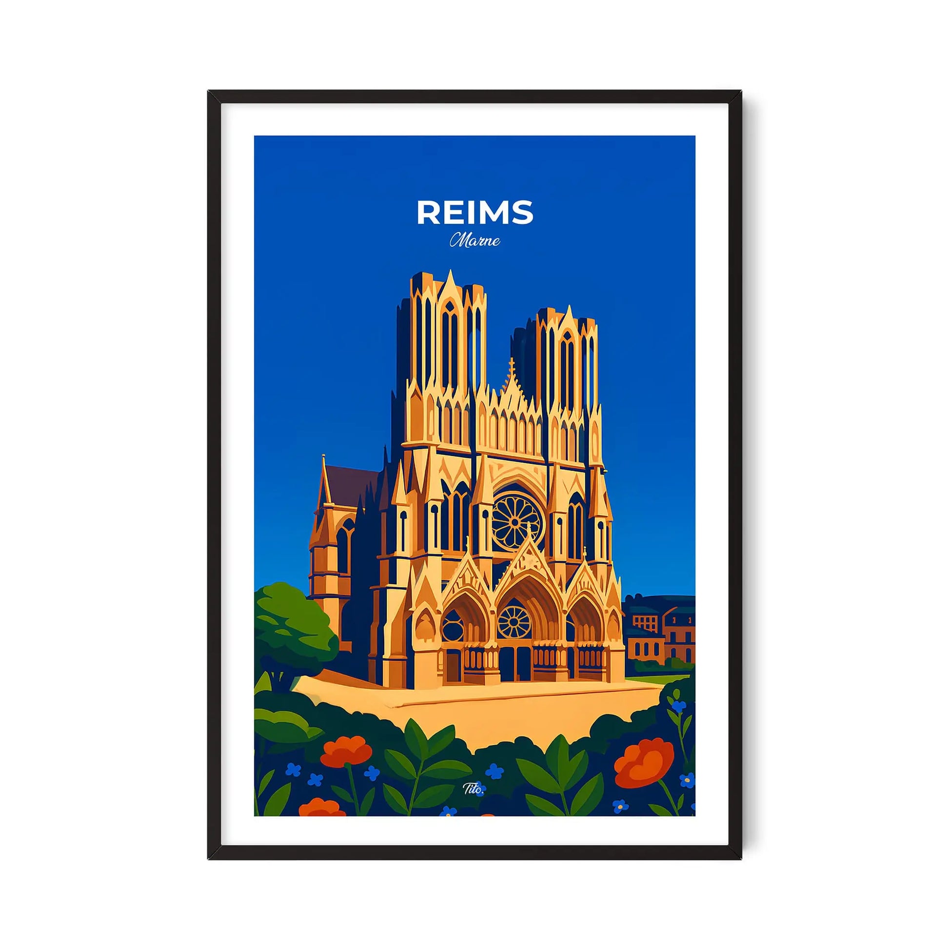 Affiche Reims - Poster vintage, impression artistique murale