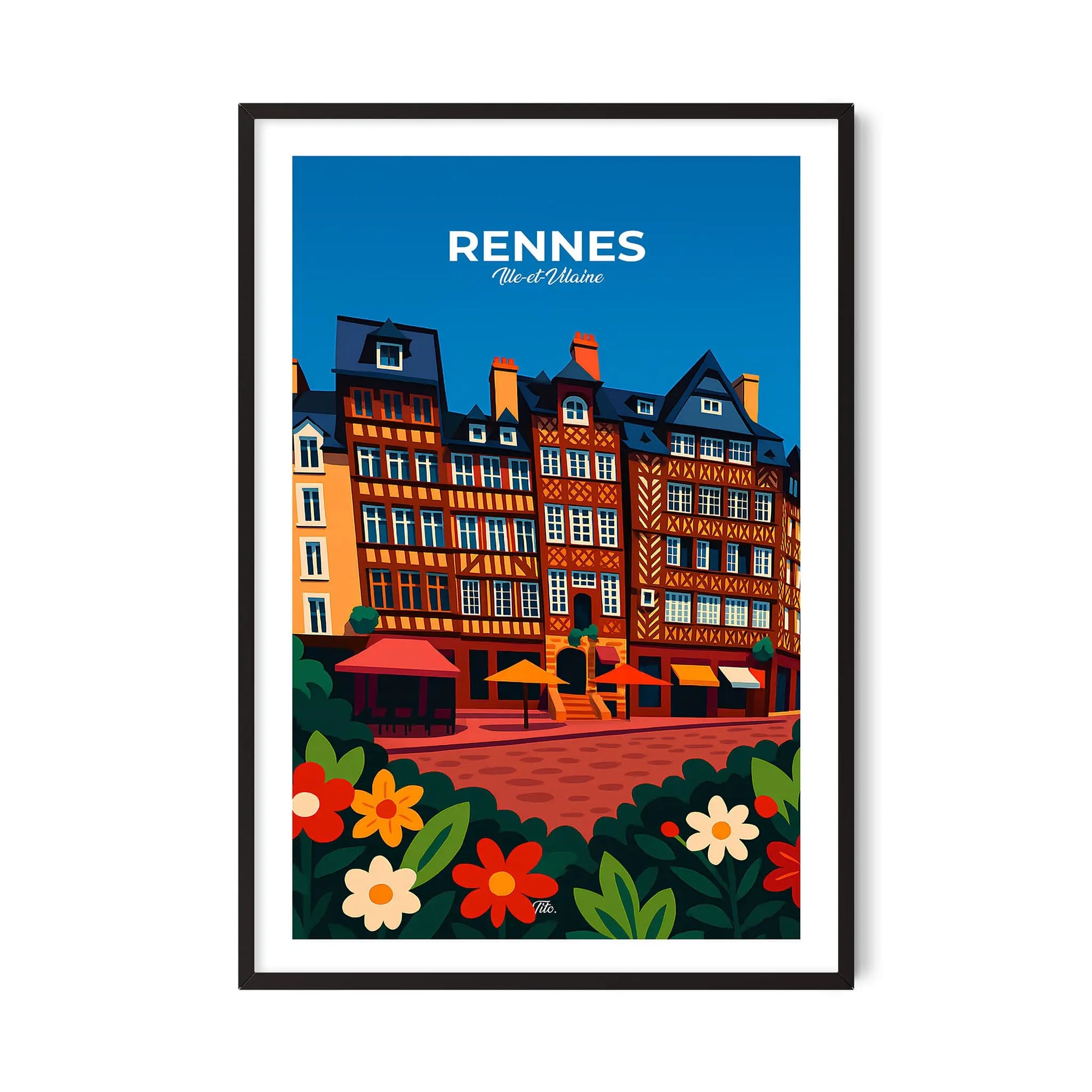 Affiche Rennes - Poster vintage, impression artistique murale