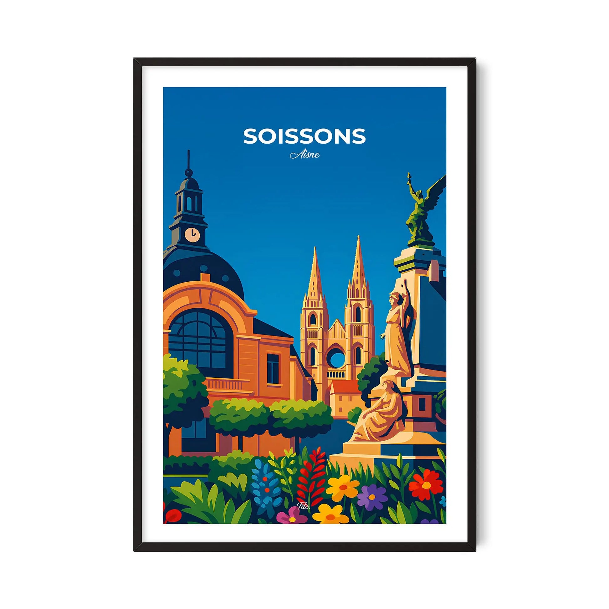 Affiche Soissons - Poster vintage, impression artistique murale