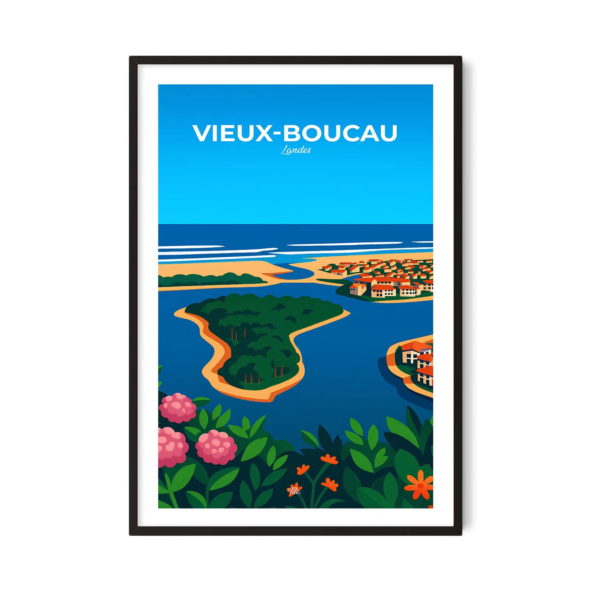 Affiche Vieux-Boucau-les-Bains - Poster vintage, impression artistique murale
