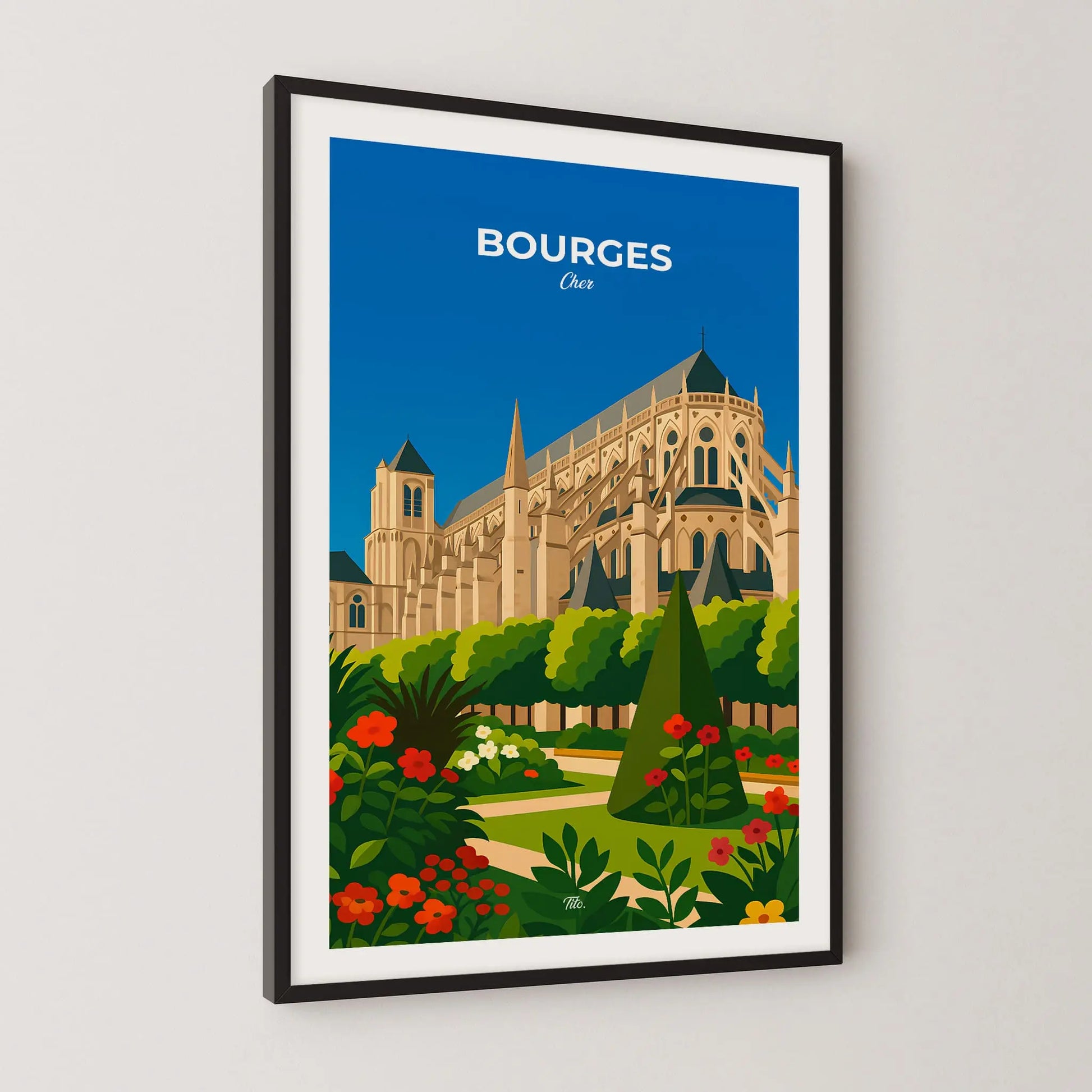 Affiche Bourges - Poster vintage, impression artistique murale