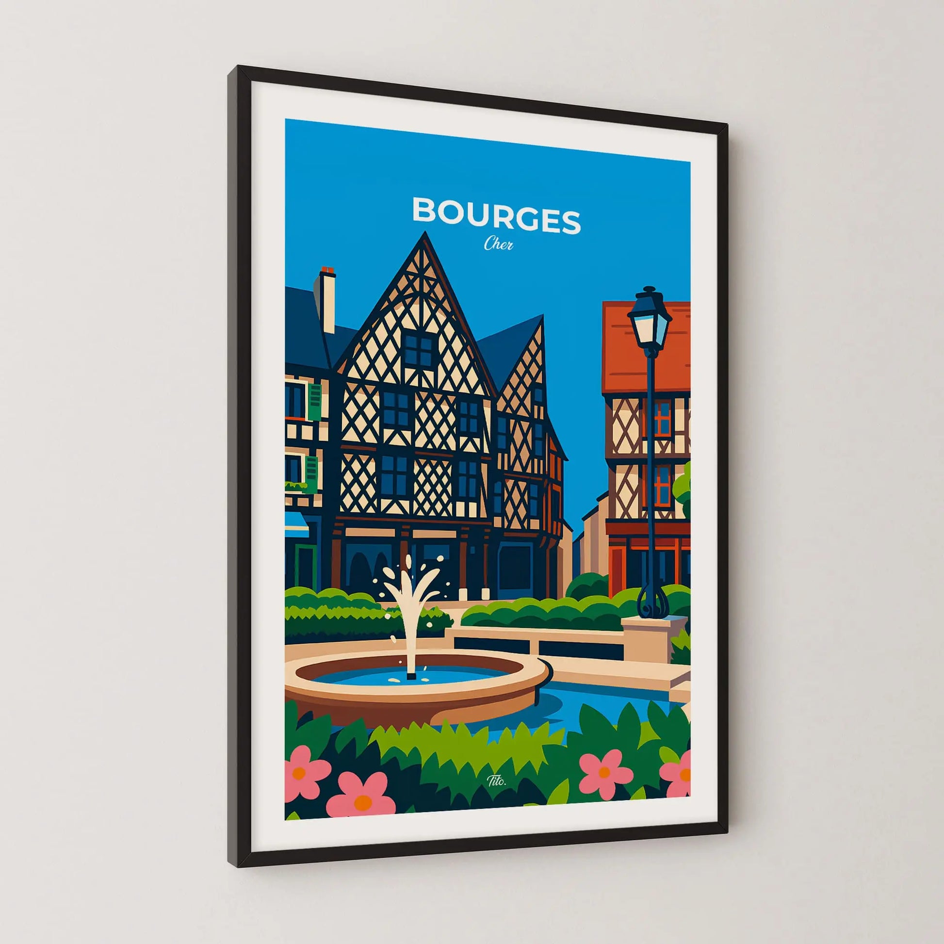 Affiche Bourges - Poster vintage, impression artistique murale