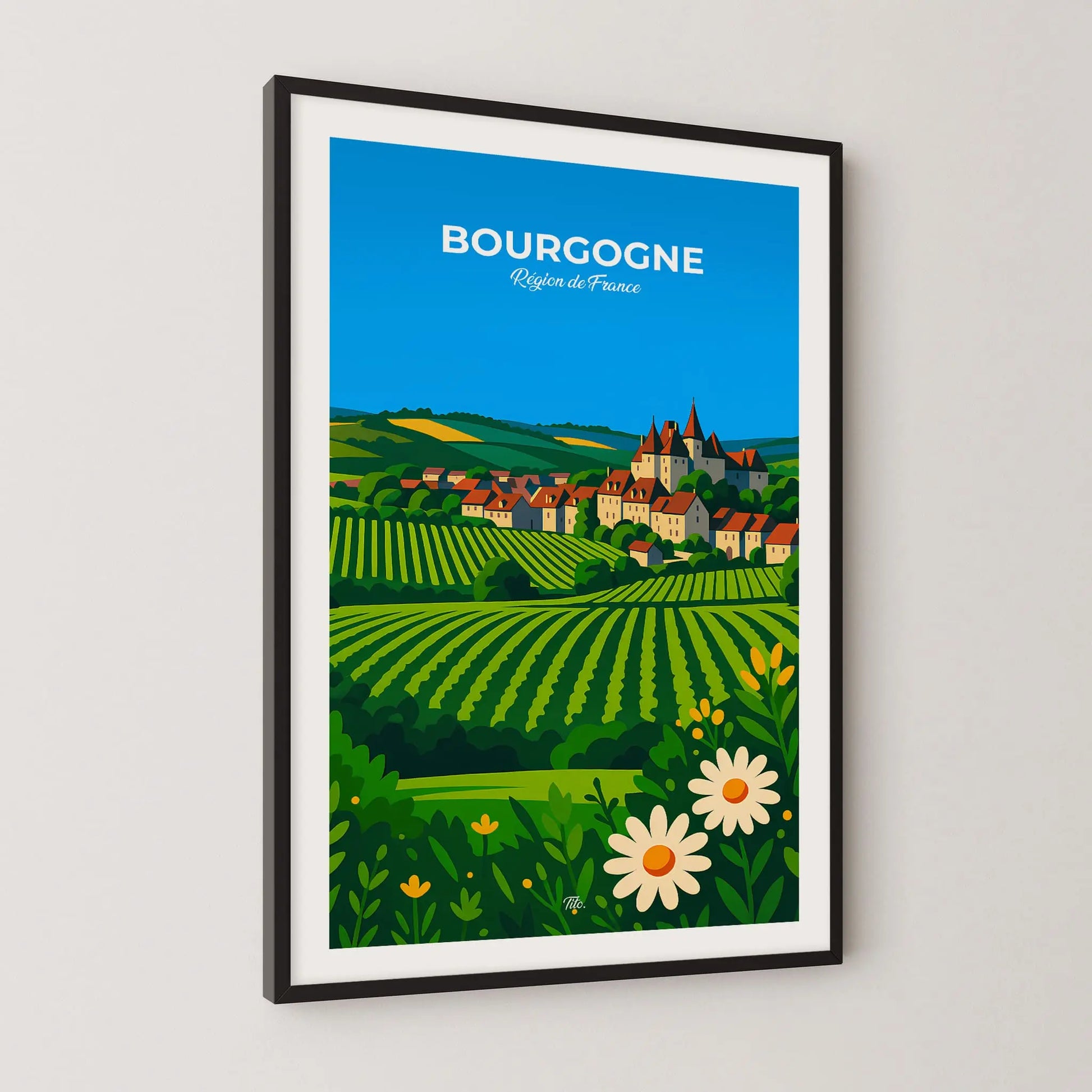 Affiche Bourgogne - Poster vintage, impression artistique murale