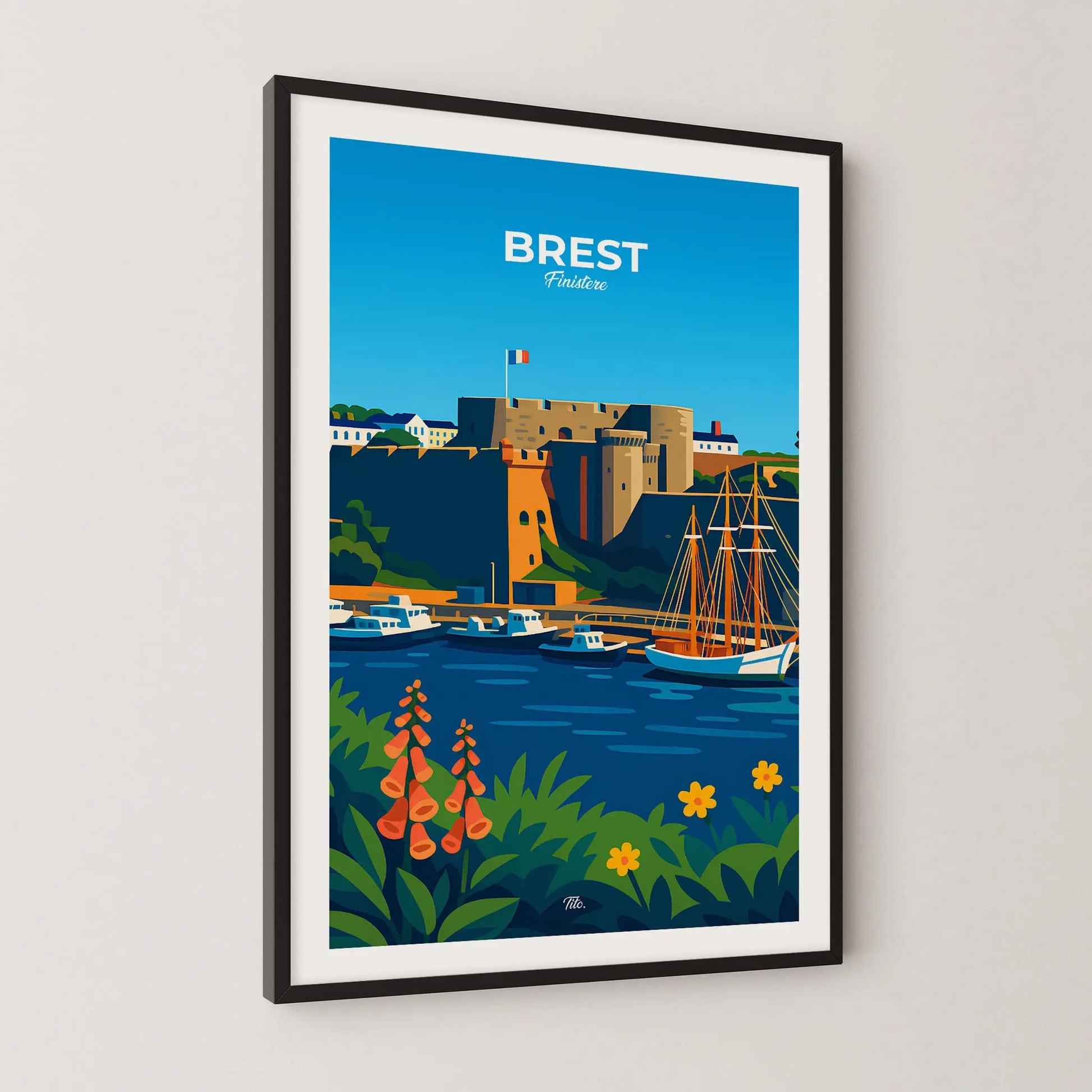 Affiche Brest - Poster vintage, impression artistique murale