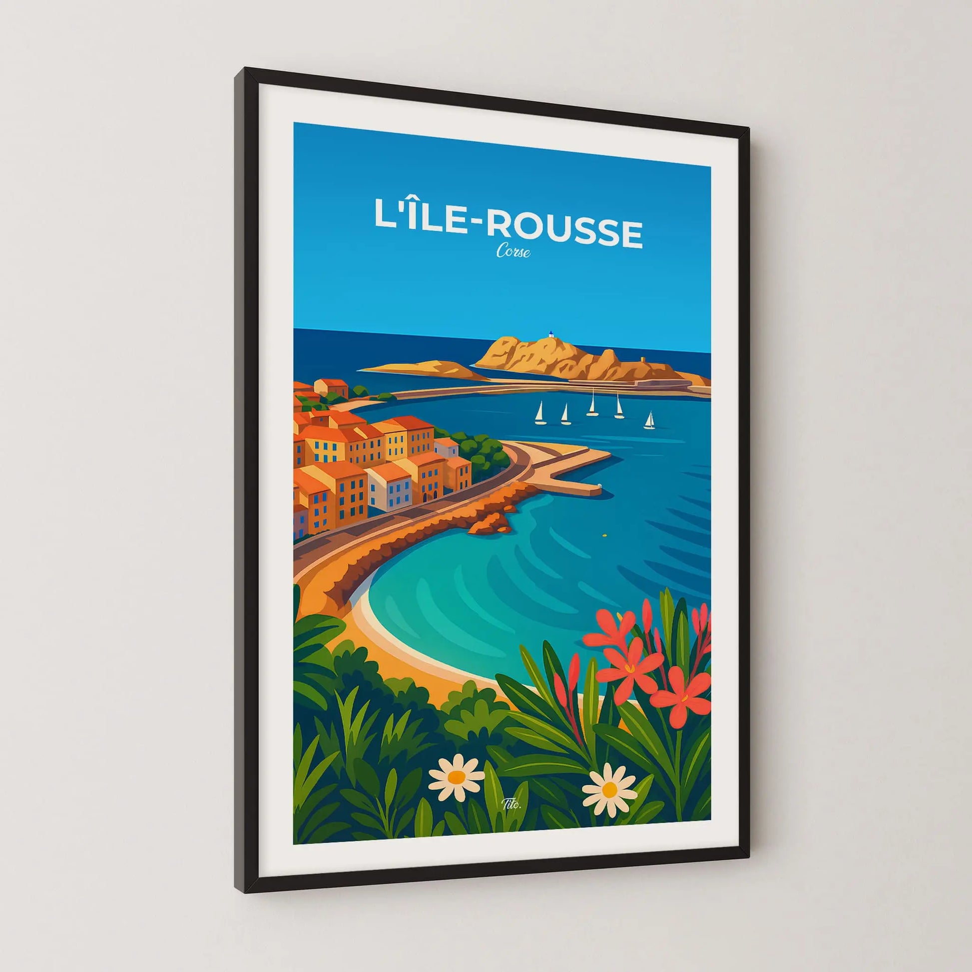 Affiche L'Île-Rousse - Poster vintage, impression artistique murale