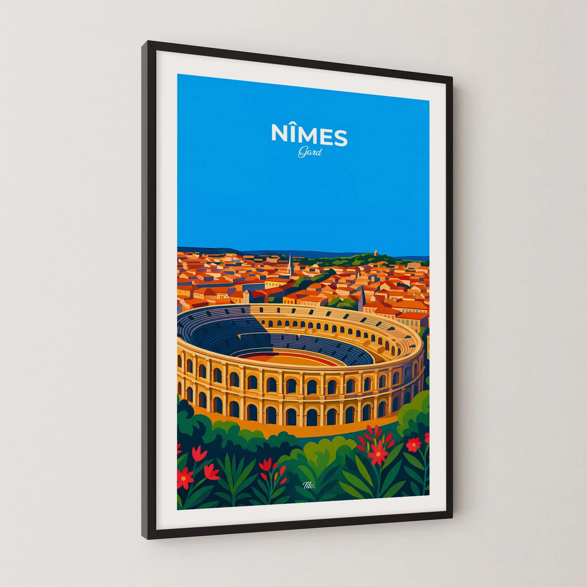Affiche Nîmes - Poster vintage, impression artistique murale