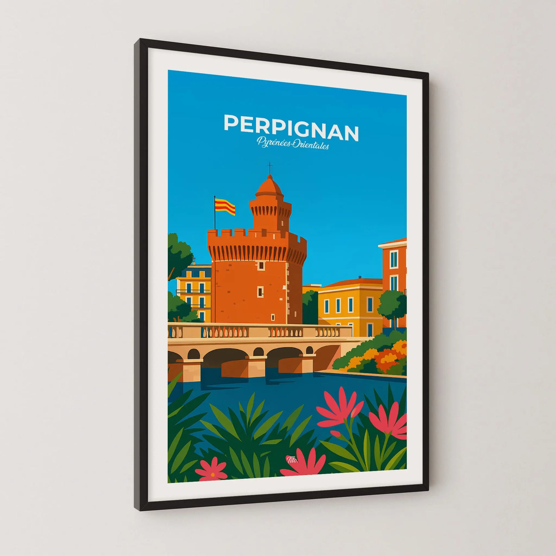 Affiche Perpignan - Poster vintage, impression artistique murale
