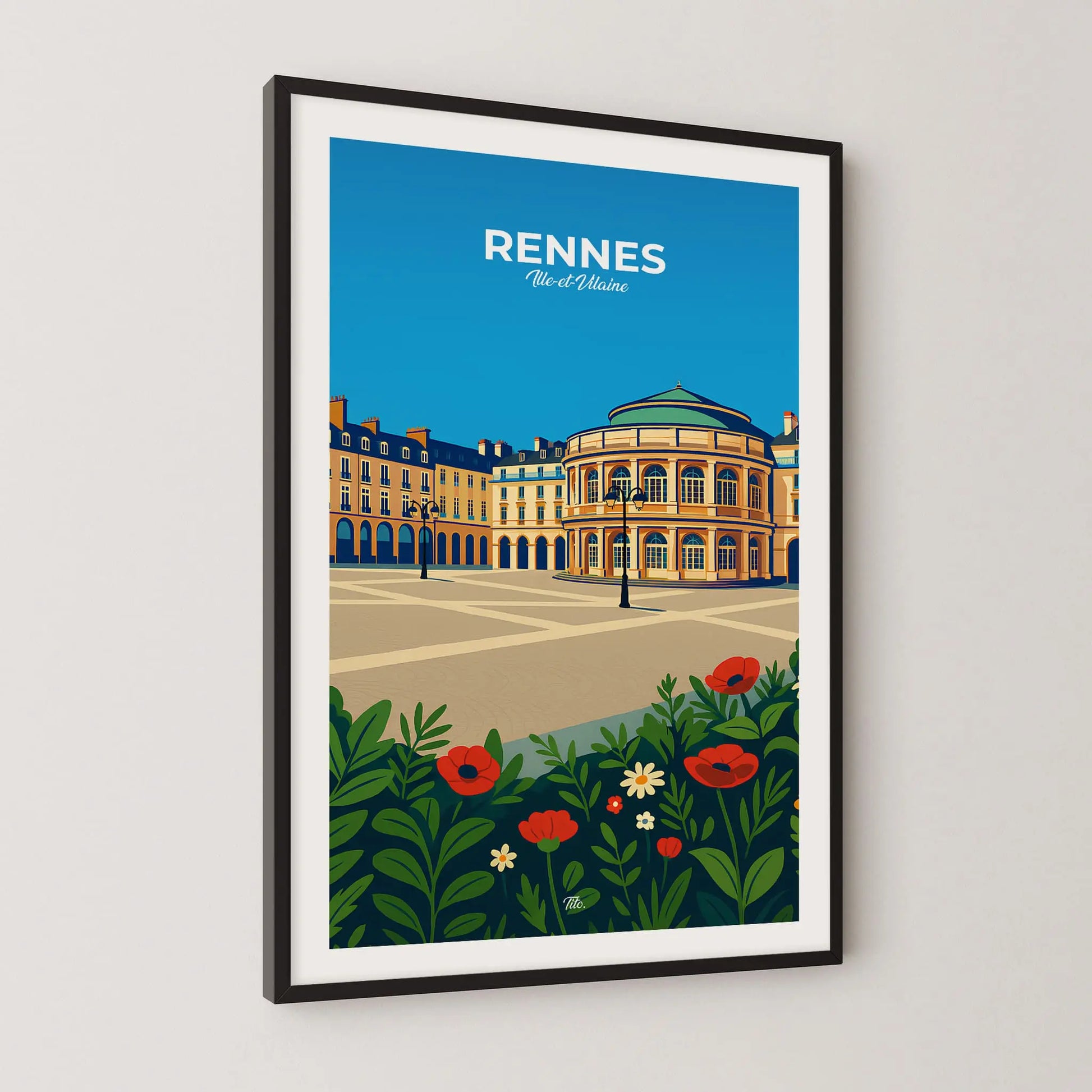 Affiche Rennes - Poster vintage, impression artistique murale