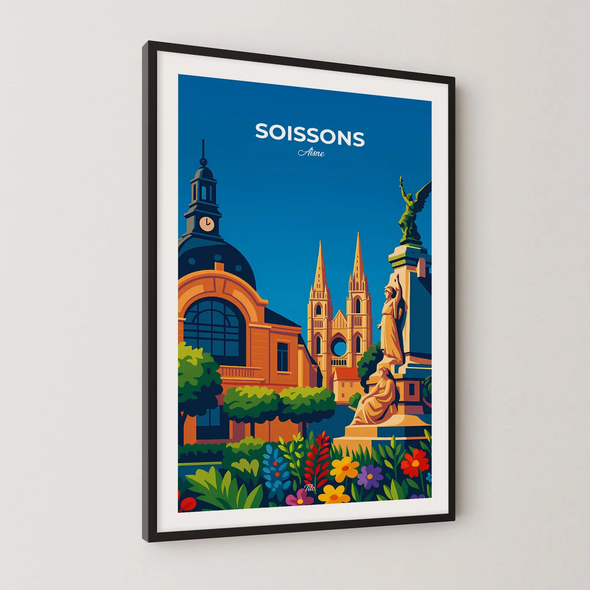 Affiche Soissons - Poster vintage, impression artistique murale