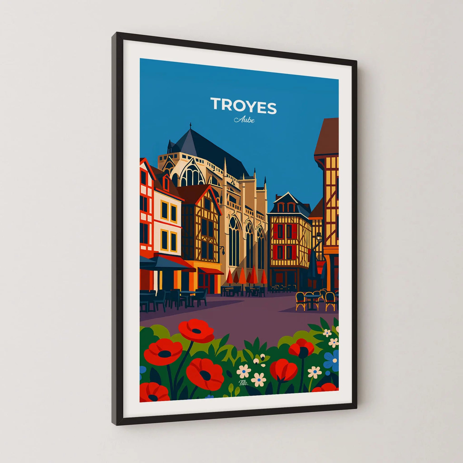 Affiche Troyes - Poster vintage, impression artistique murale