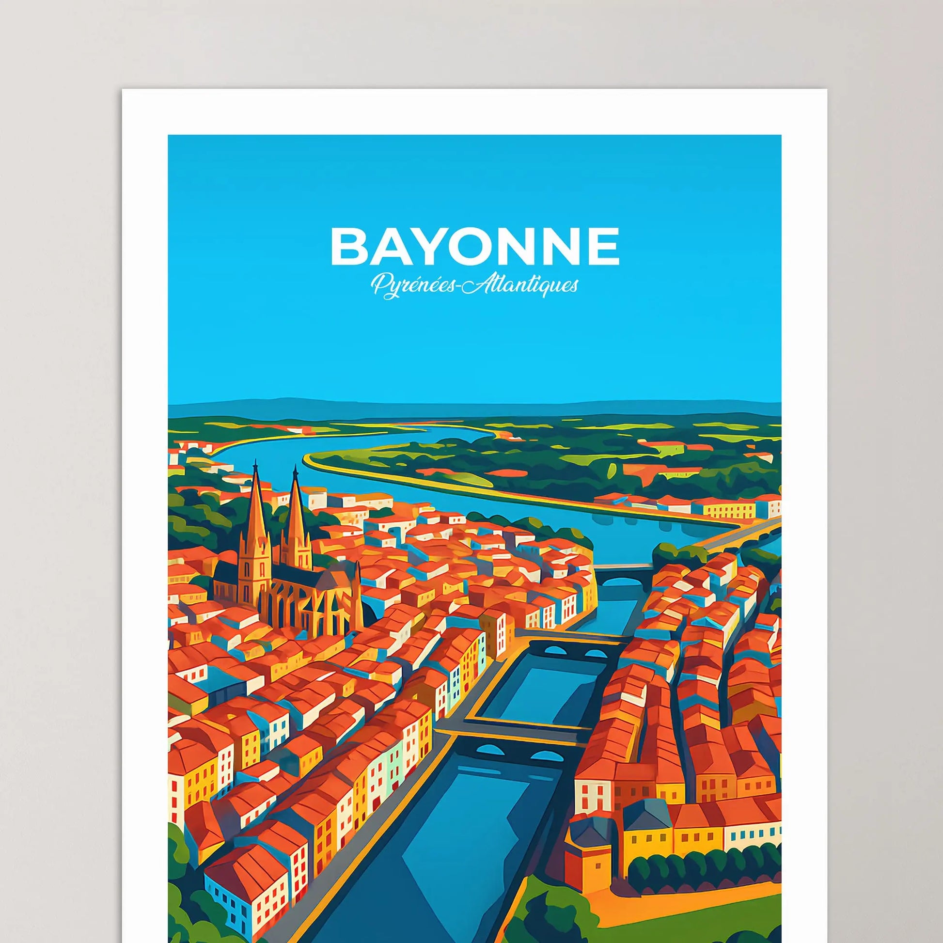 Affiche Bayonne - Poster vintage, impression artistique murale