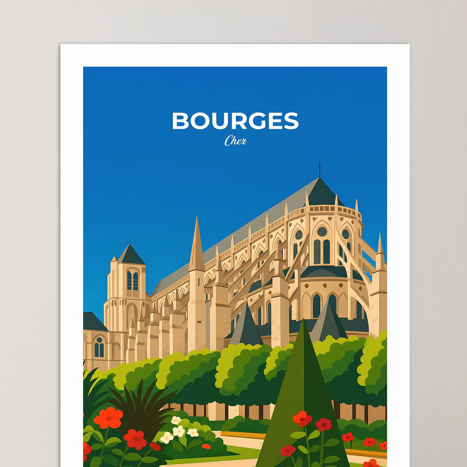 Affiche Bourges - Poster vintage, impression artistique murale
