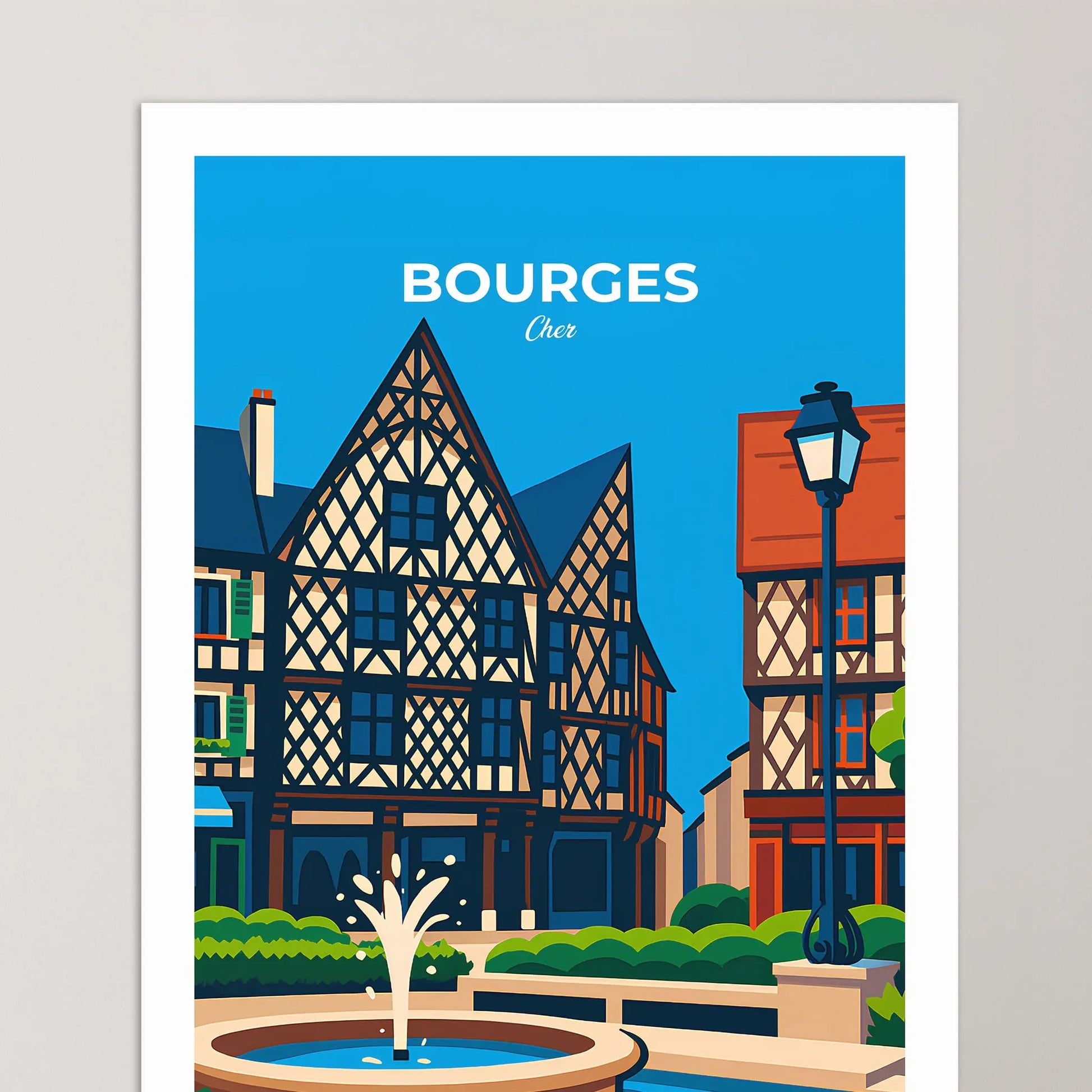 Affiche Bourges - Poster vintage, impression artistique murale