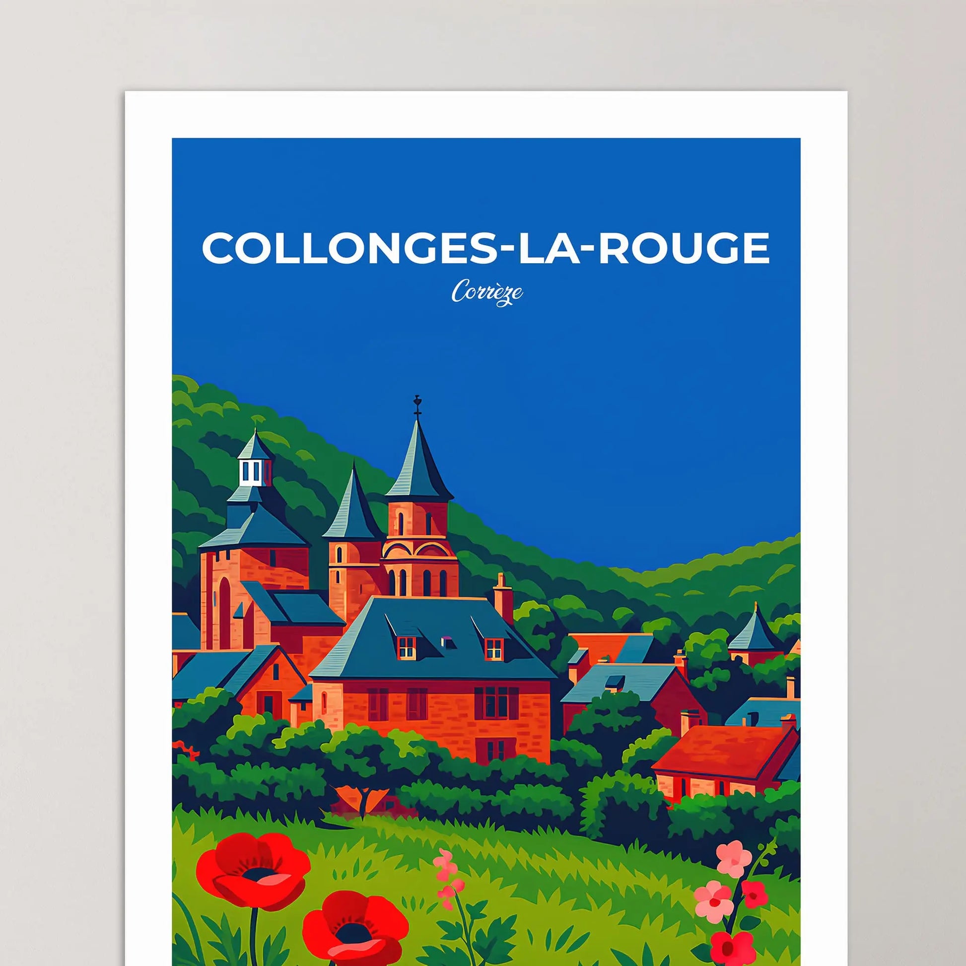 Affiche Collonges-la-Rouge - Poster vintage, impression artistique murale