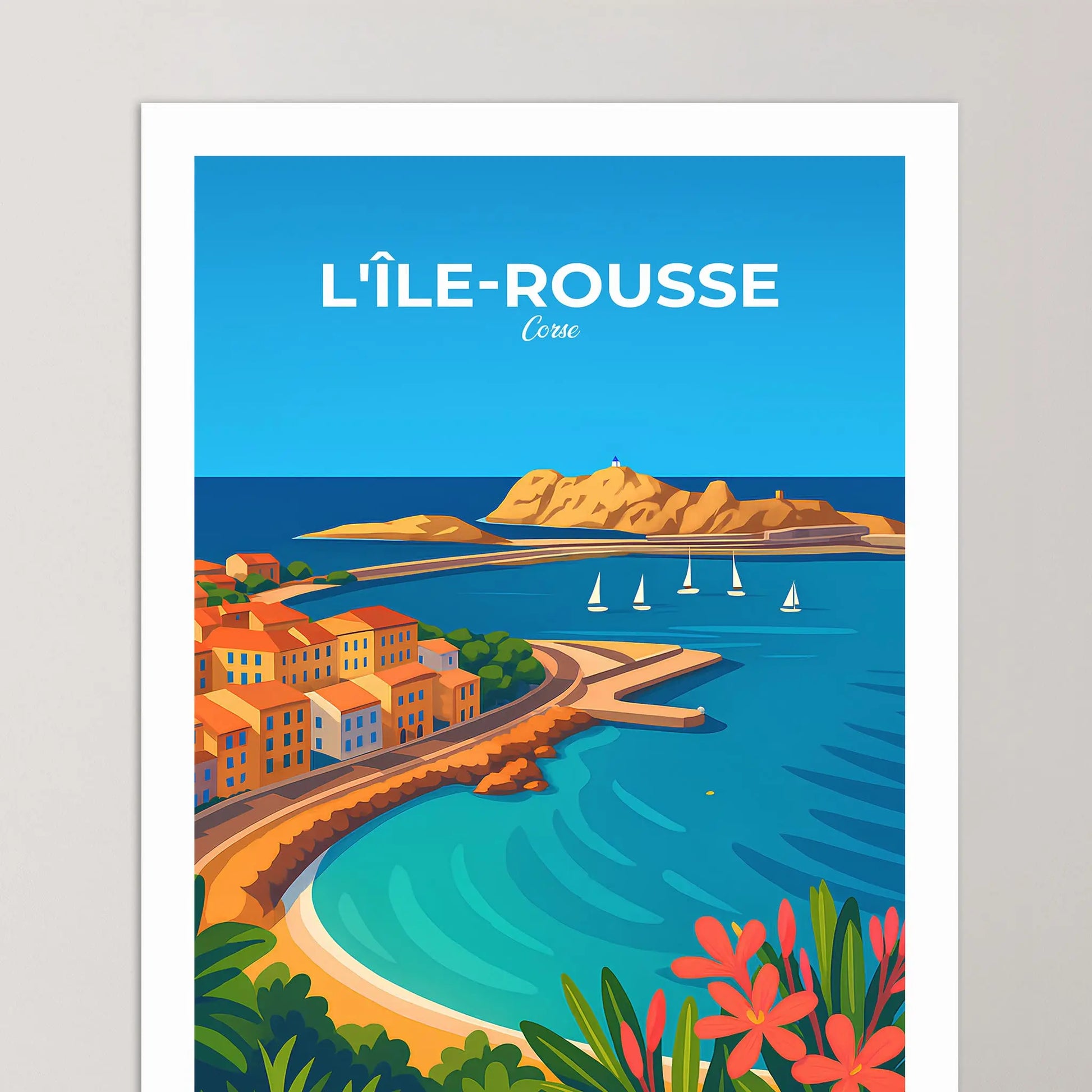 Affiche L'Île-Rousse - Poster vintage, impression artistique murale