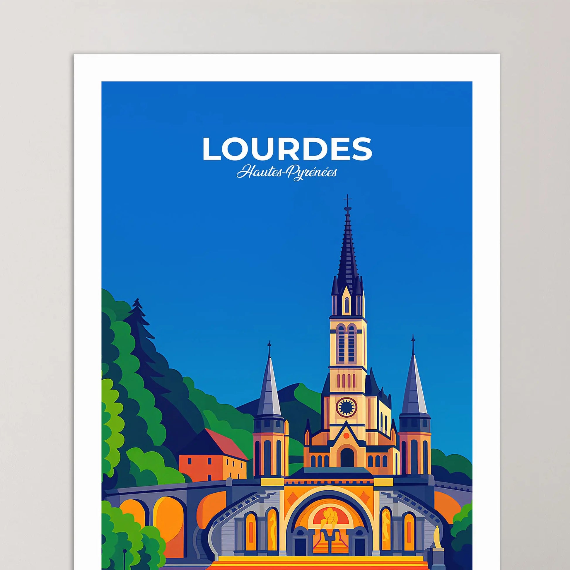 Affiche Lourdes - Poster vintage, impression artistique murale