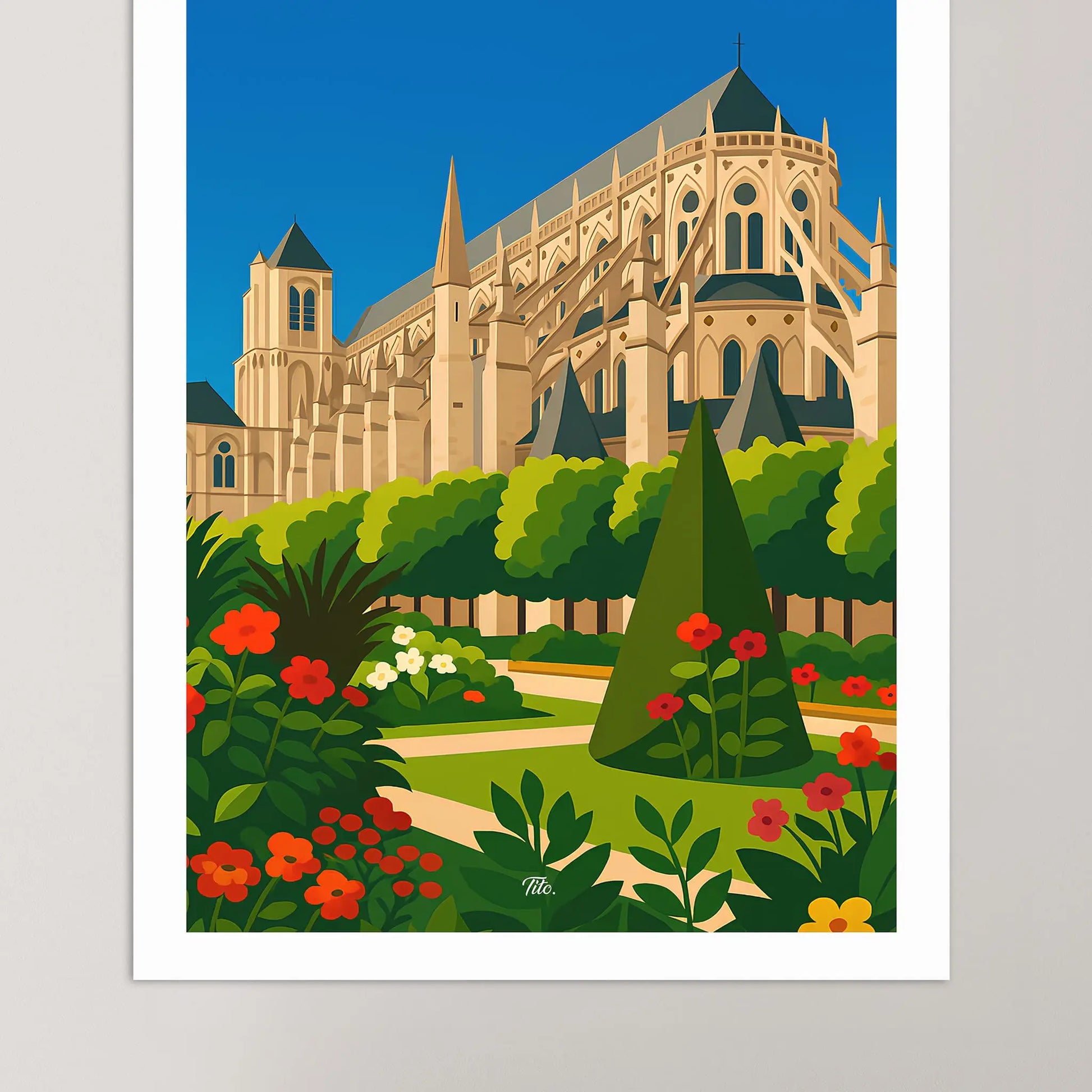 Affiche Bourges - Poster vintage, impression artistique murale