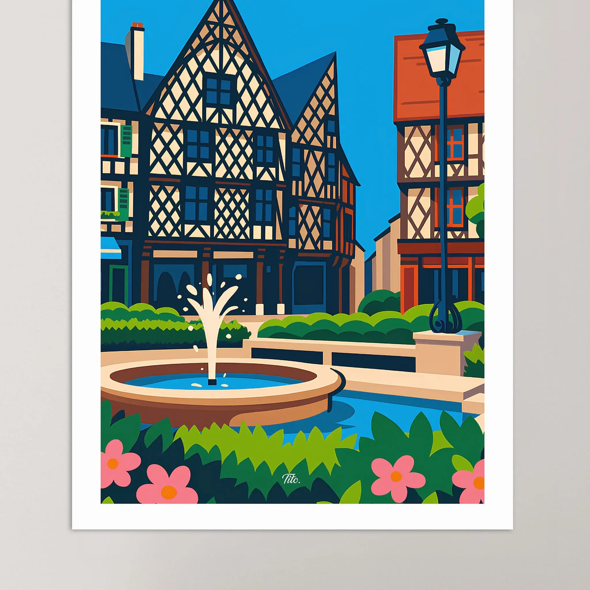 Affiche Bourges - Poster vintage, impression artistique murale