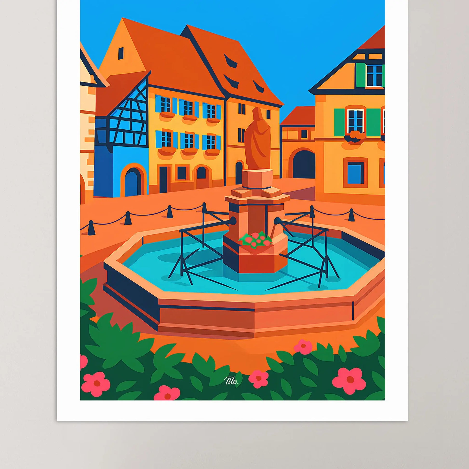 Affiche Eguisheim - Poster vintage, impression artistique murale