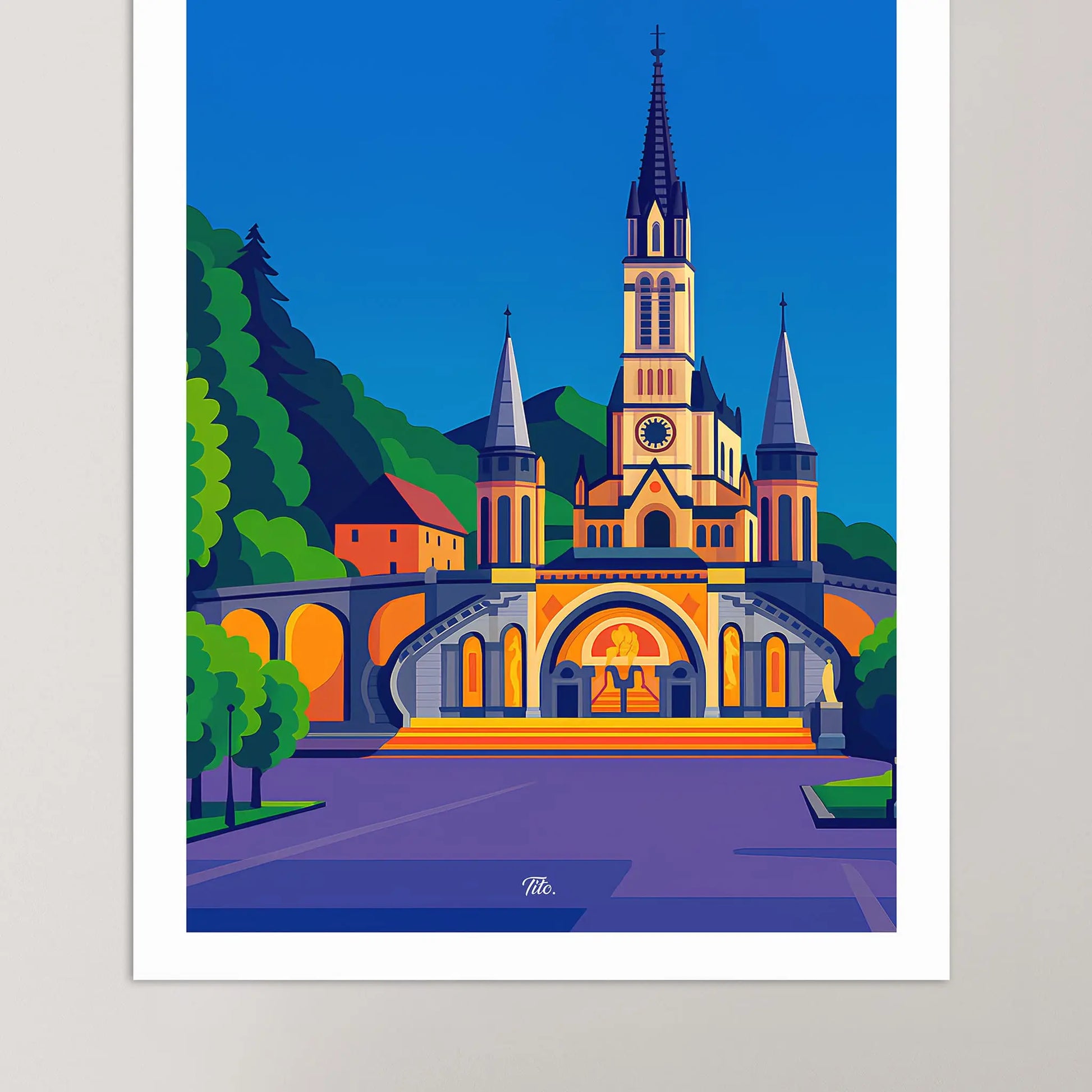 Affiche Lourdes - Poster vintage, impression artistique murale