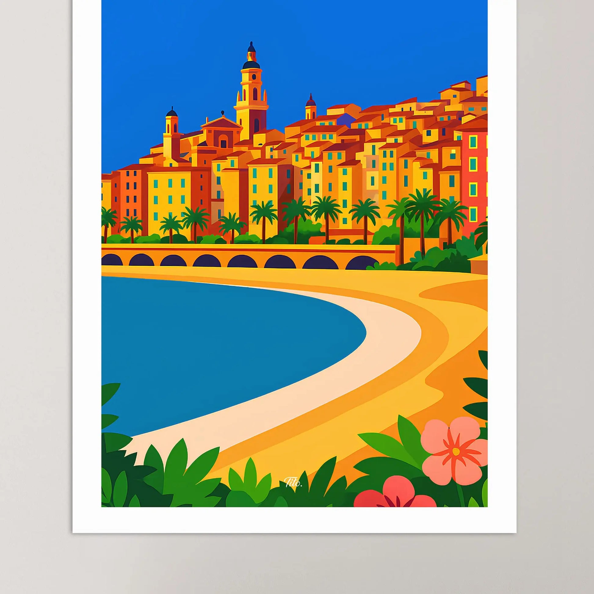 Affiche Menton - Poster vintage, impression artistique murale