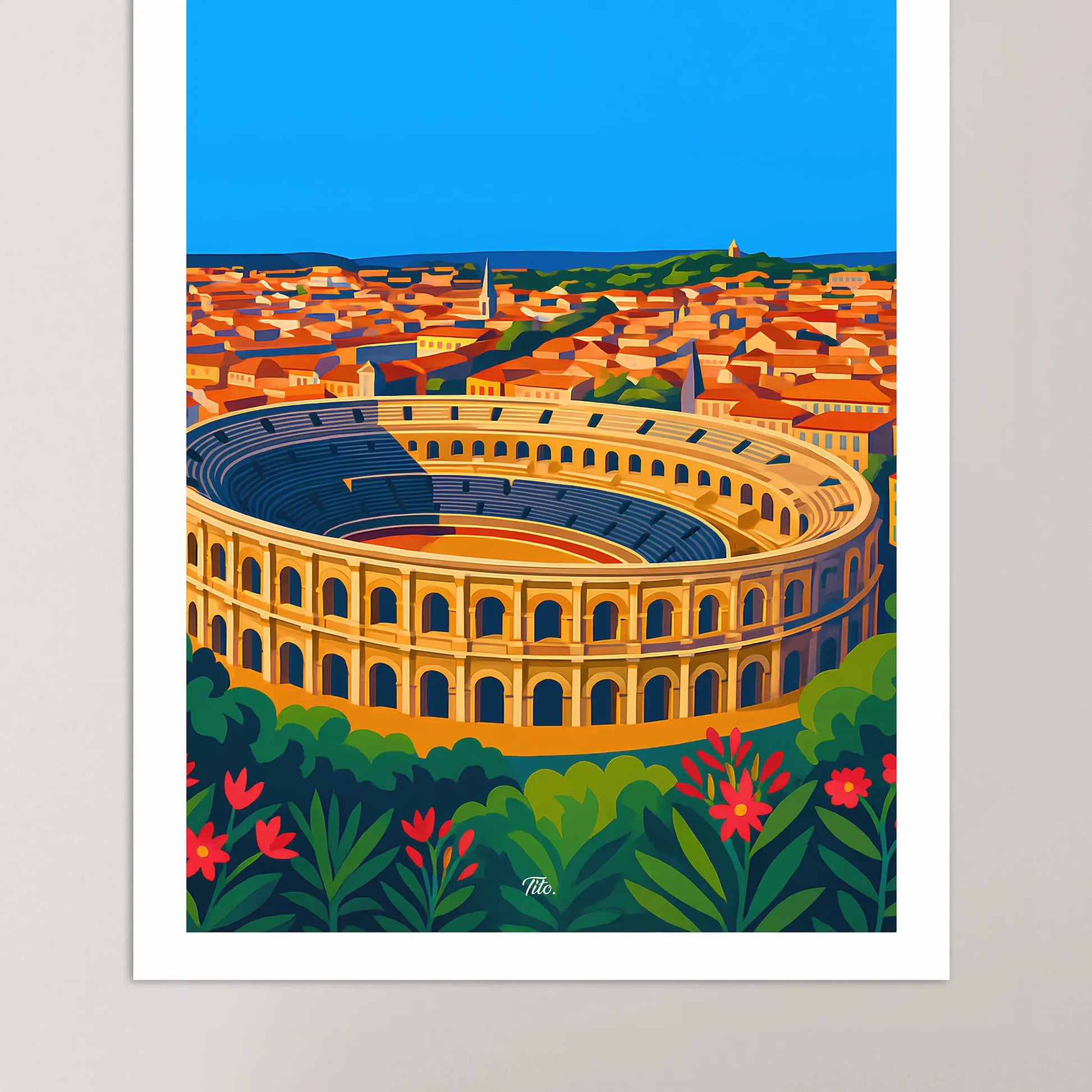 Affiche Nîmes - Poster vintage, impression artistique murale