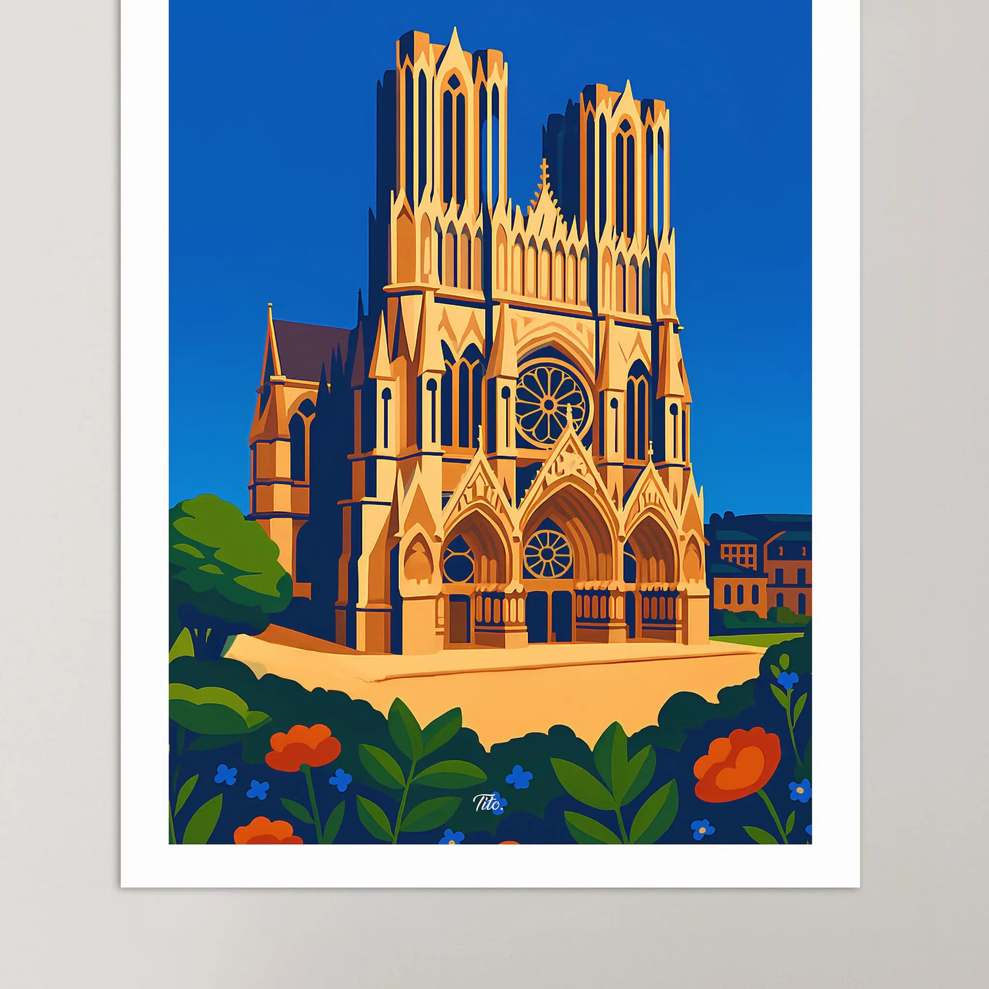Affiche Reims - Poster vintage, impression artistique murale