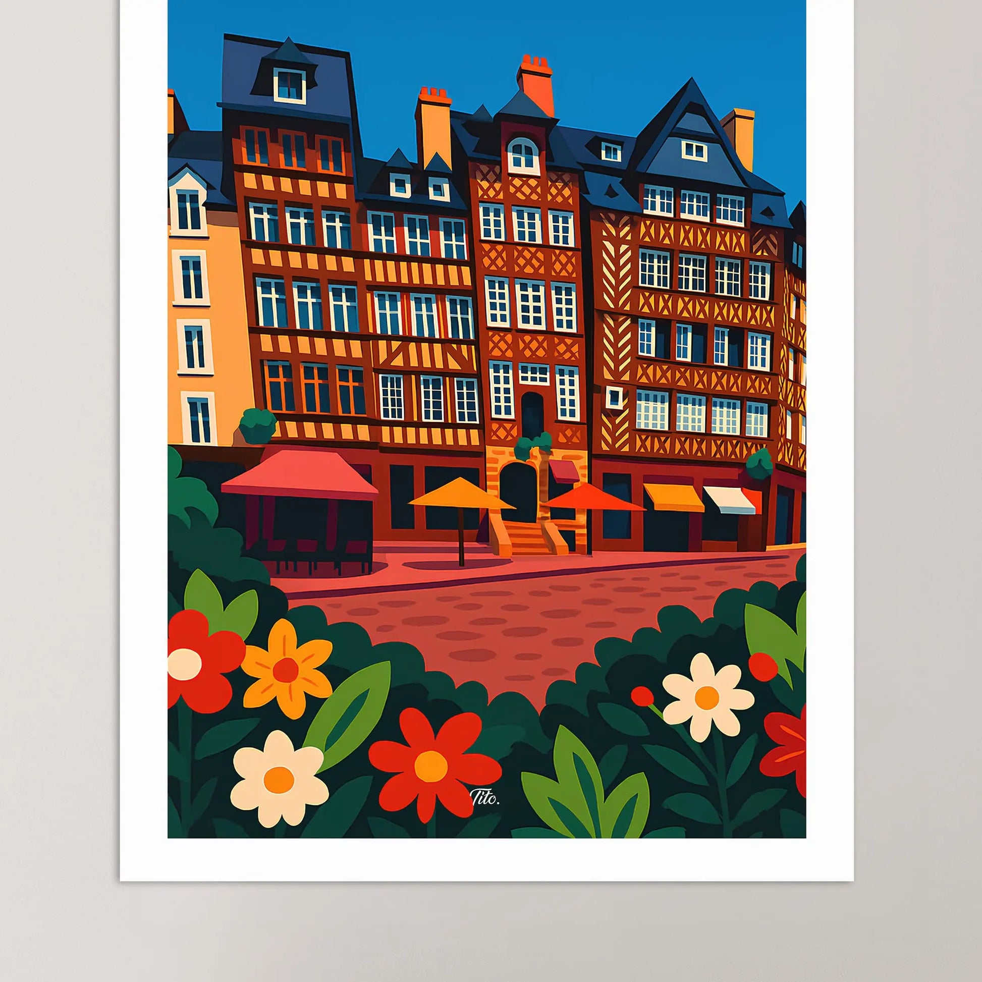 Affiche Rennes - Poster vintage, impression artistique murale