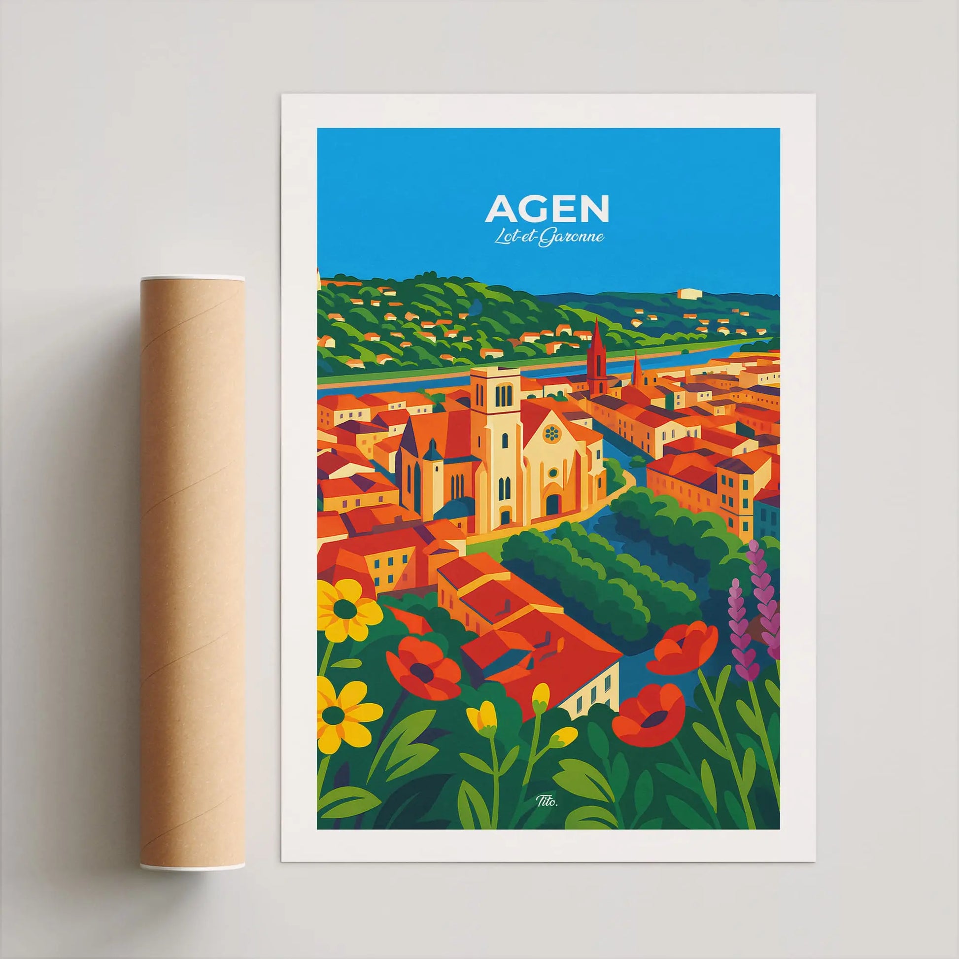 Affiche Agen - Poster vintage, impression artistique murale