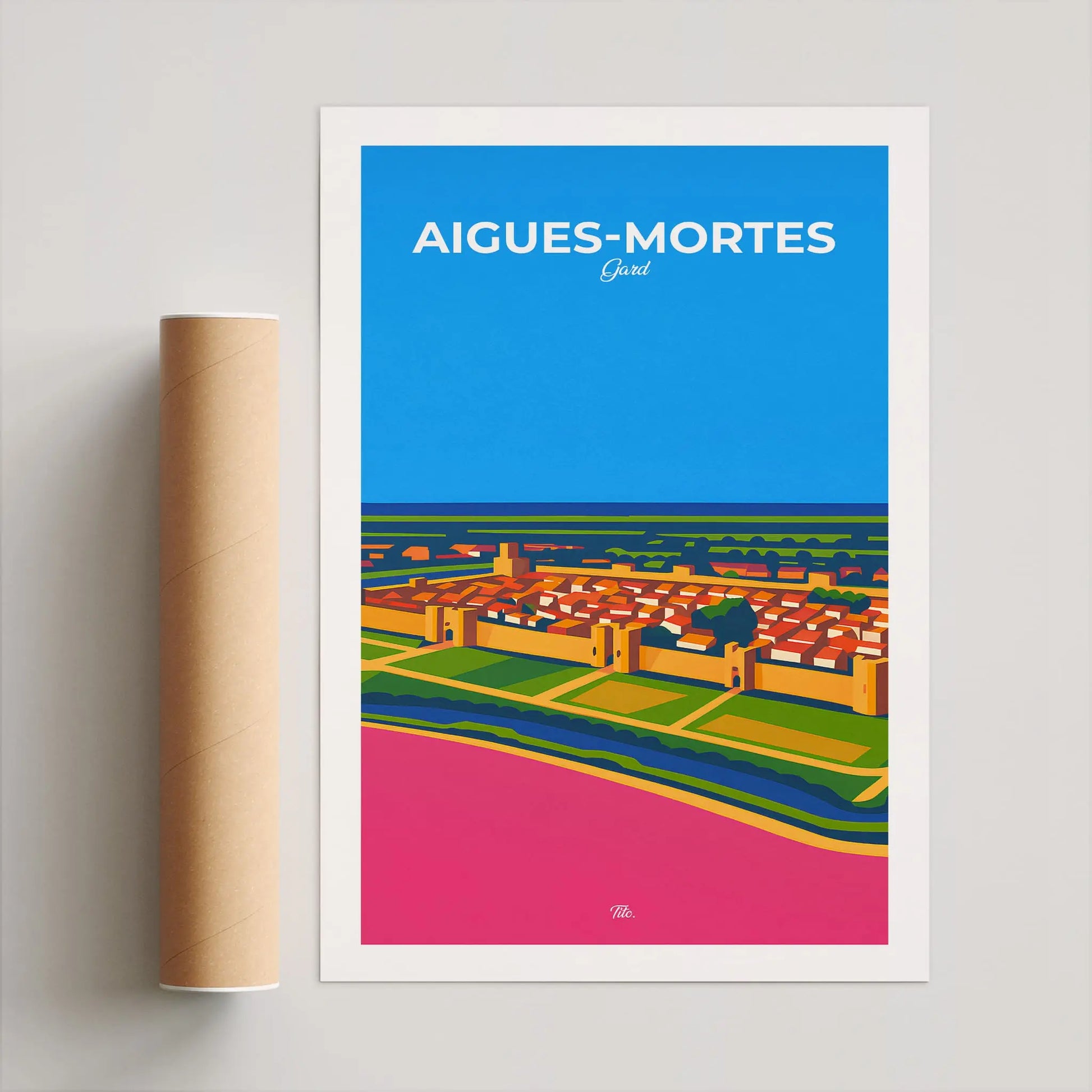 Affiche Aigues-Mortes - Poster vintage, impression artistique murale