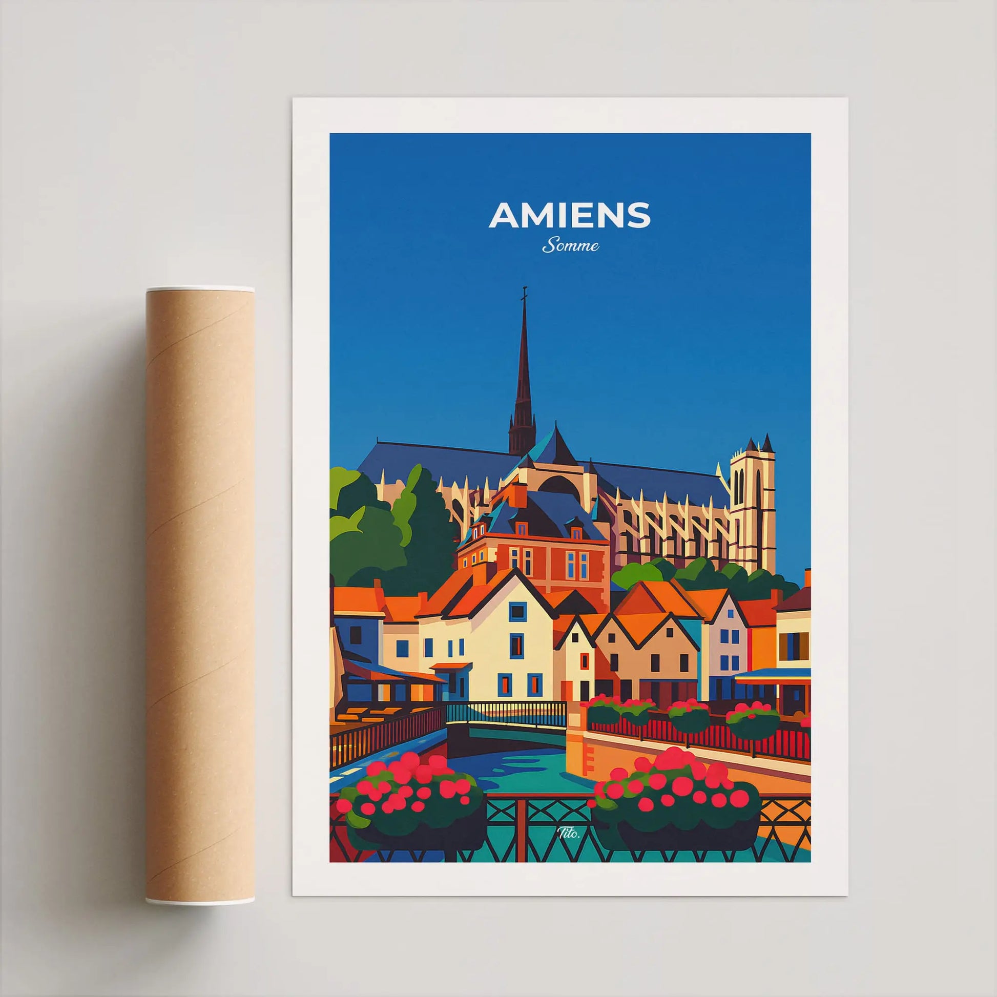 Affiche Amiens - Poster vintage, impression artistique murale