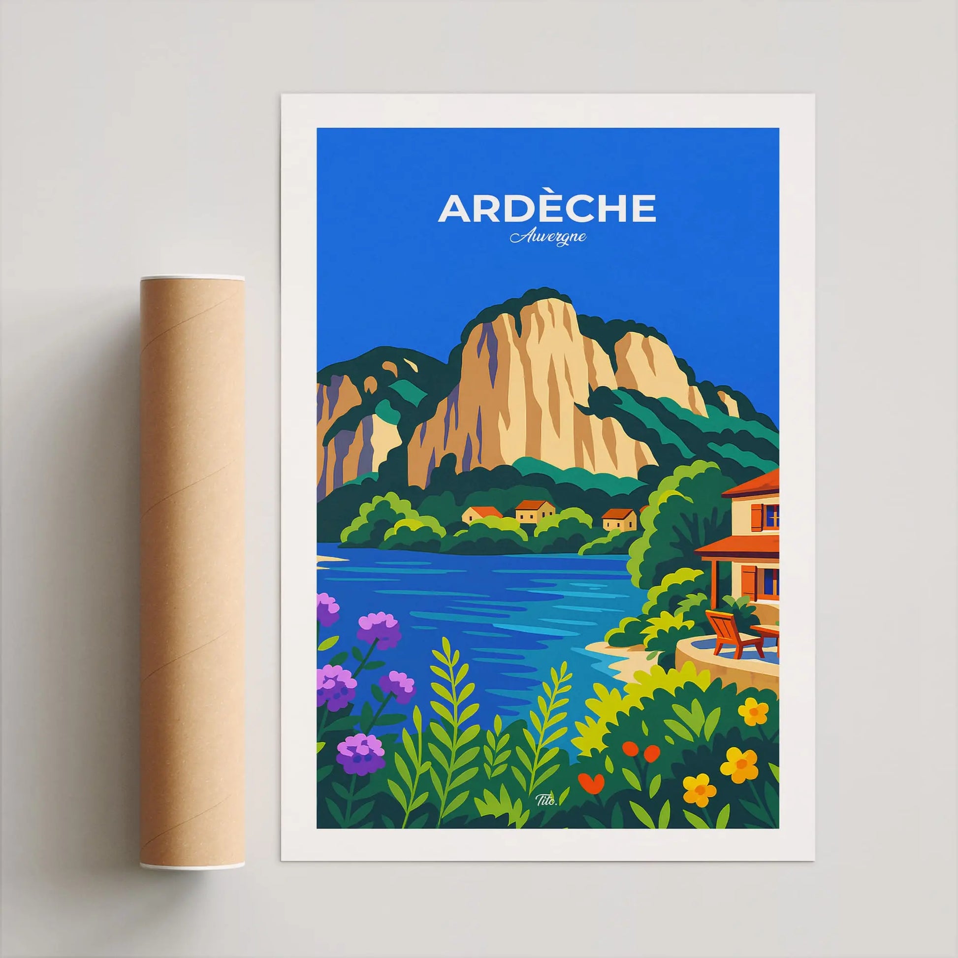 Affiche Ardèche - Poster vintage, impression artistique murale