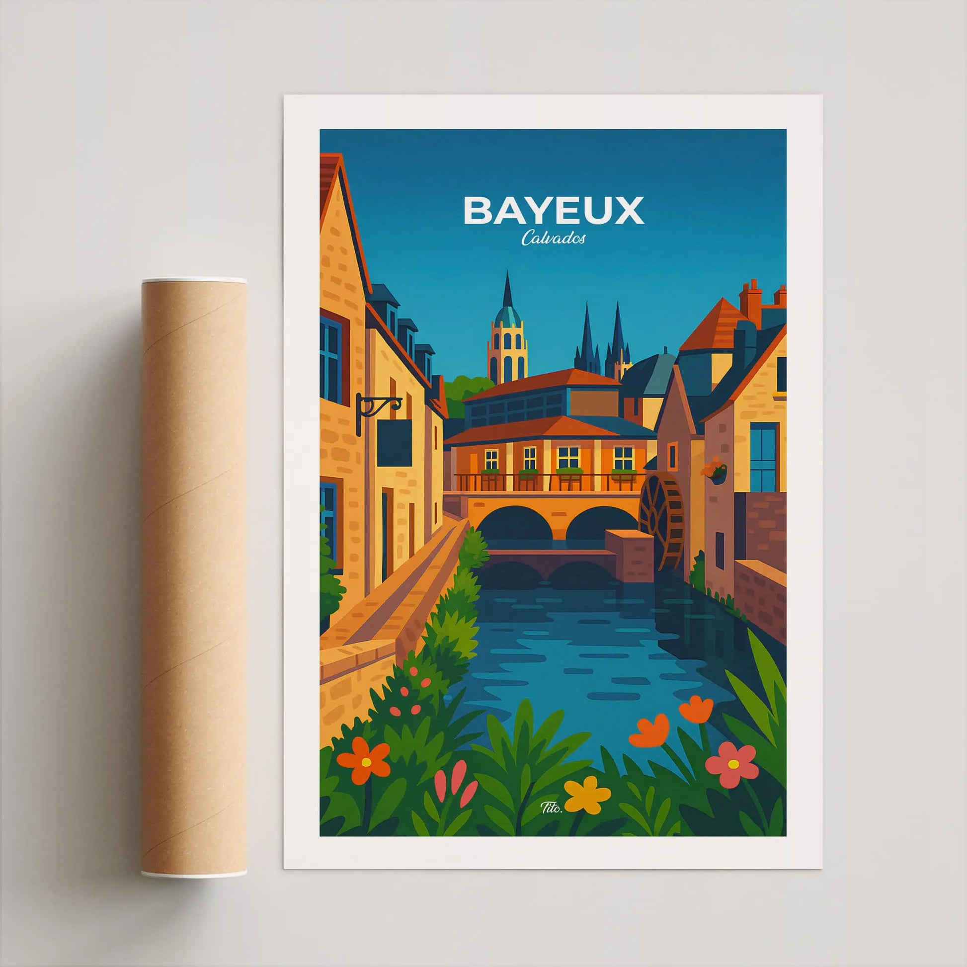 Affiche Bayeux - Poster vintage, impression artistique murale