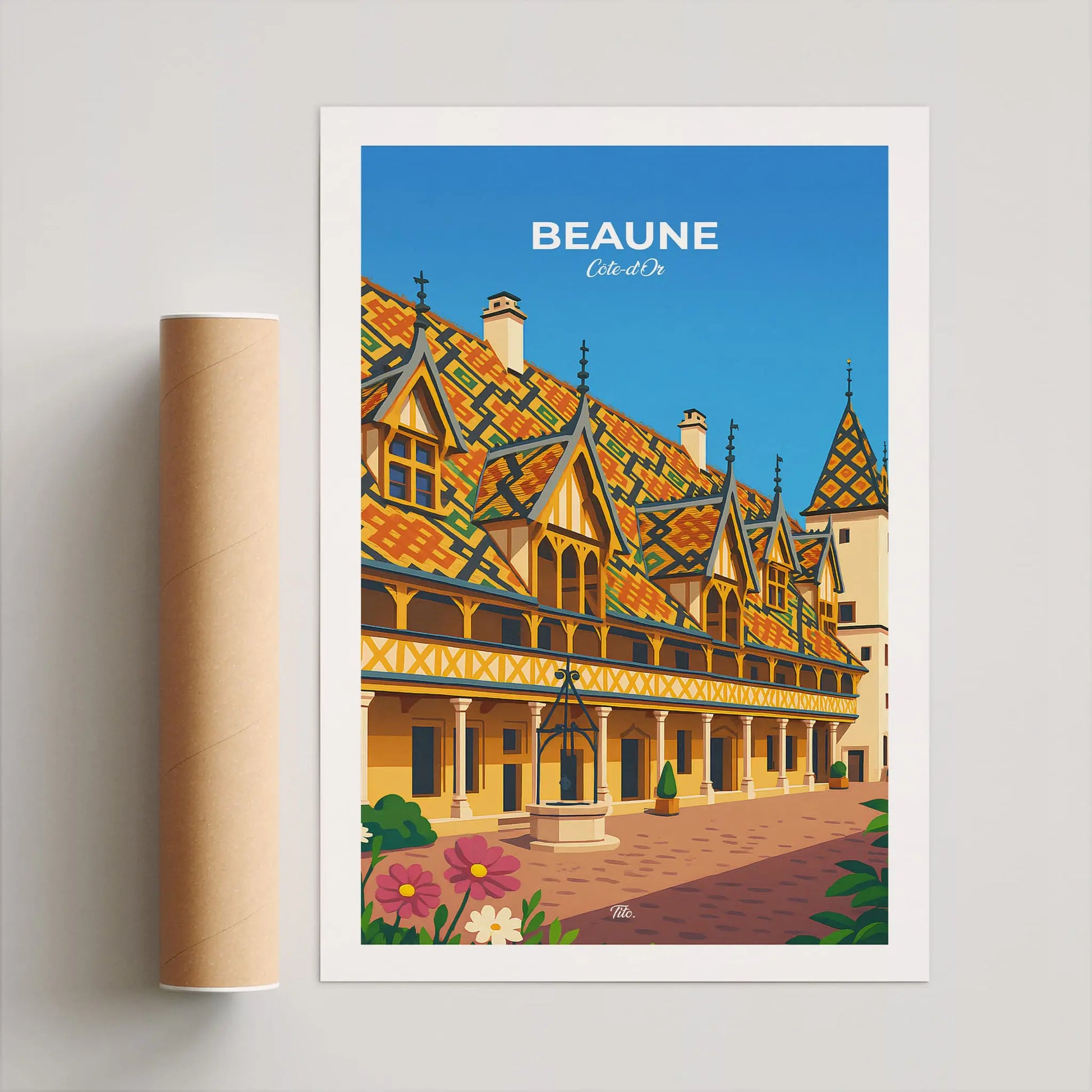 Affiche Beaune - Poster vintage, impression artistique murale
