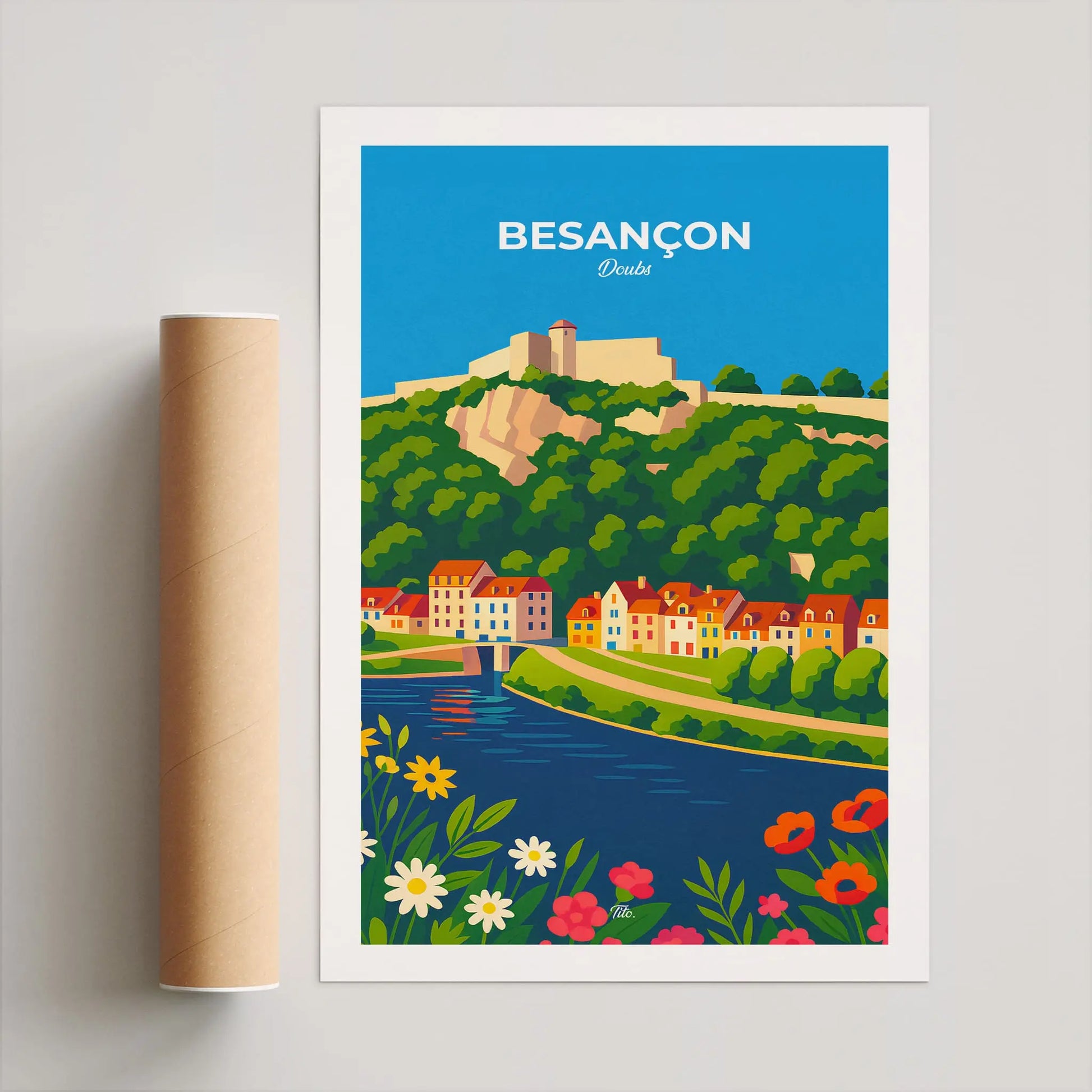 Affiche Besançon - Poster vintage, impression artistique murale