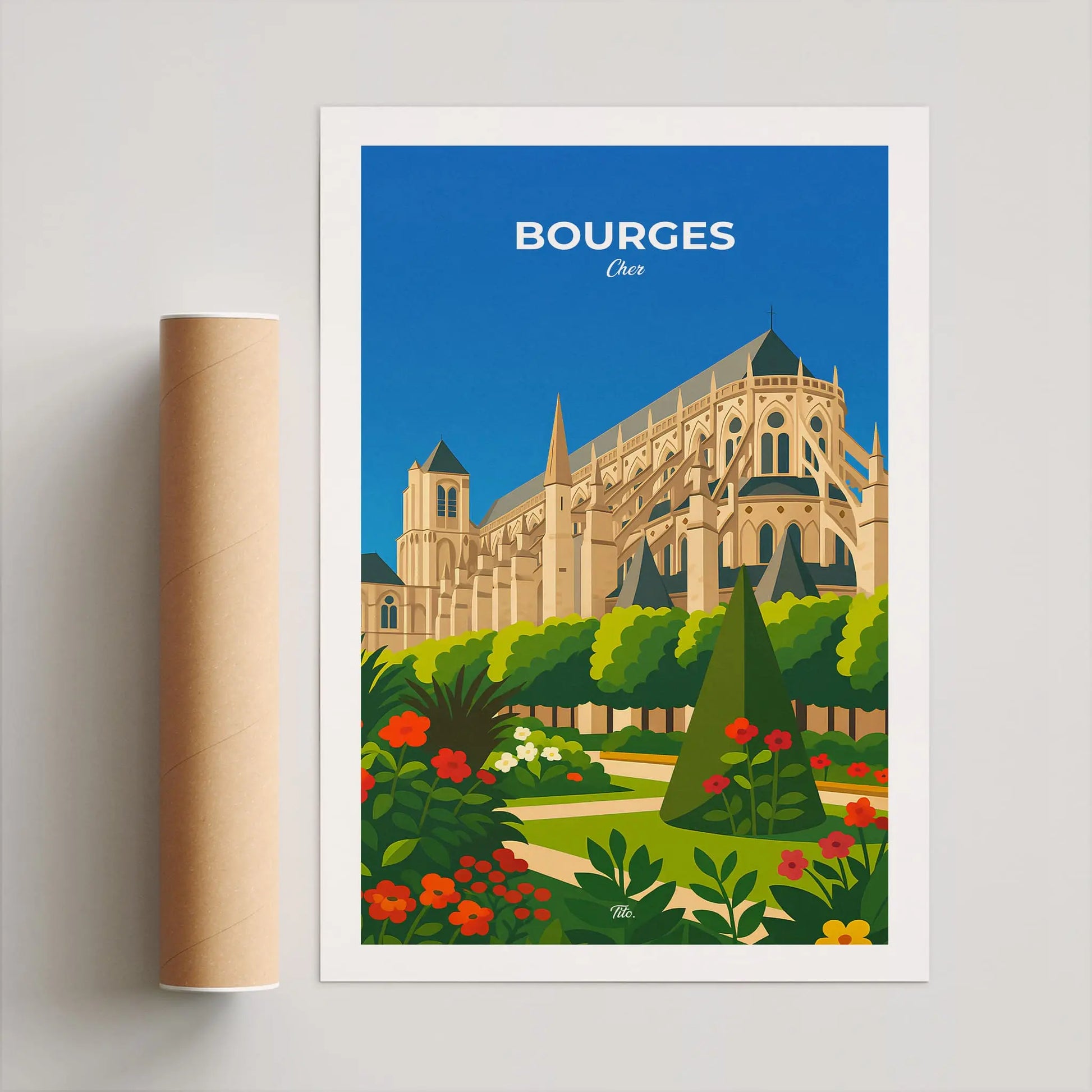 Affiche Bourges - Poster vintage, impression artistique murale
