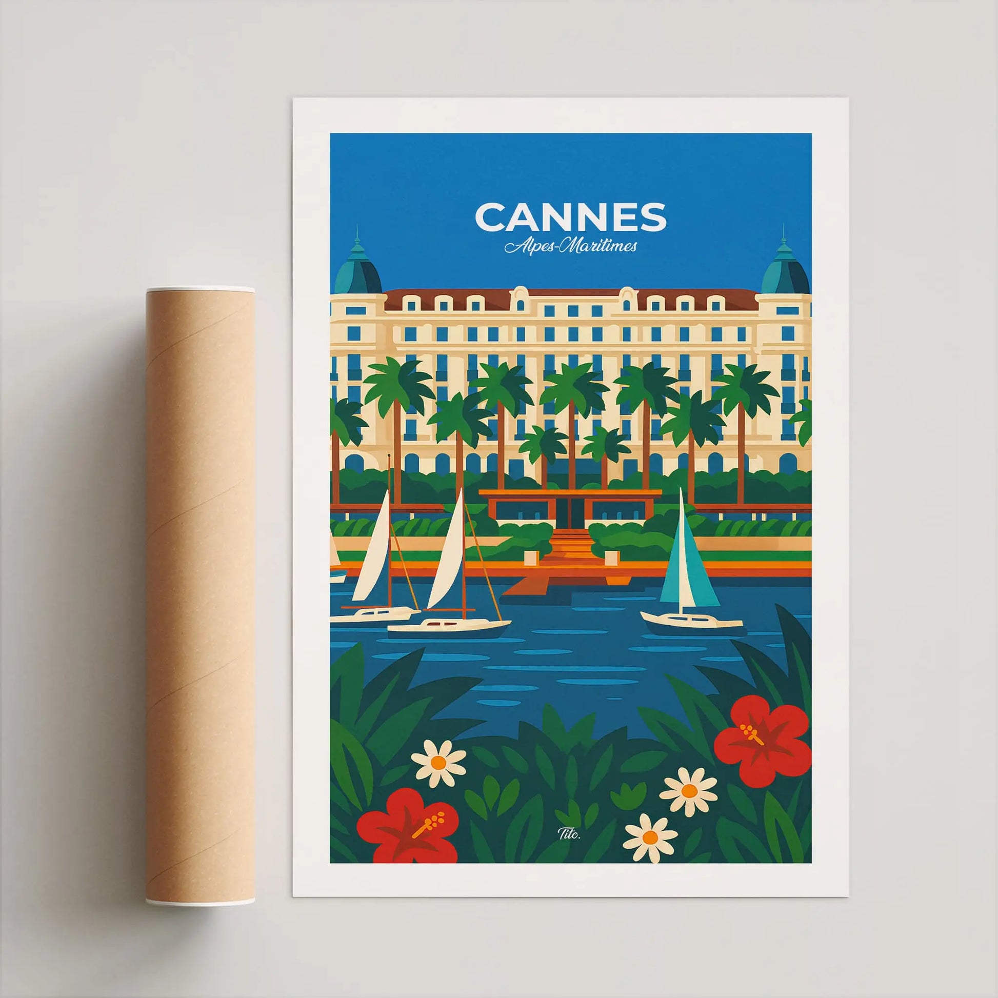 Affiche Cannes - Poster vintage, impression artistique murale