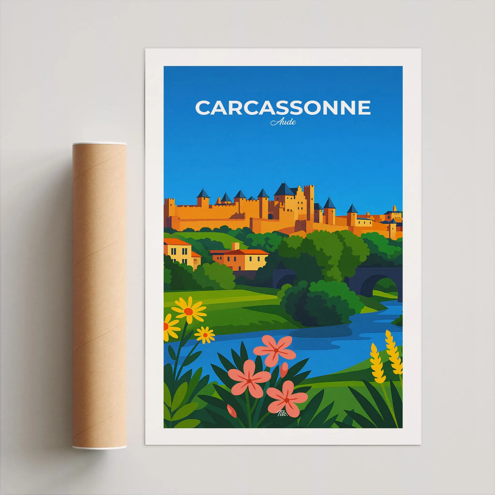 Affiche Carcassonne - Poster vintage, impression artistique murale