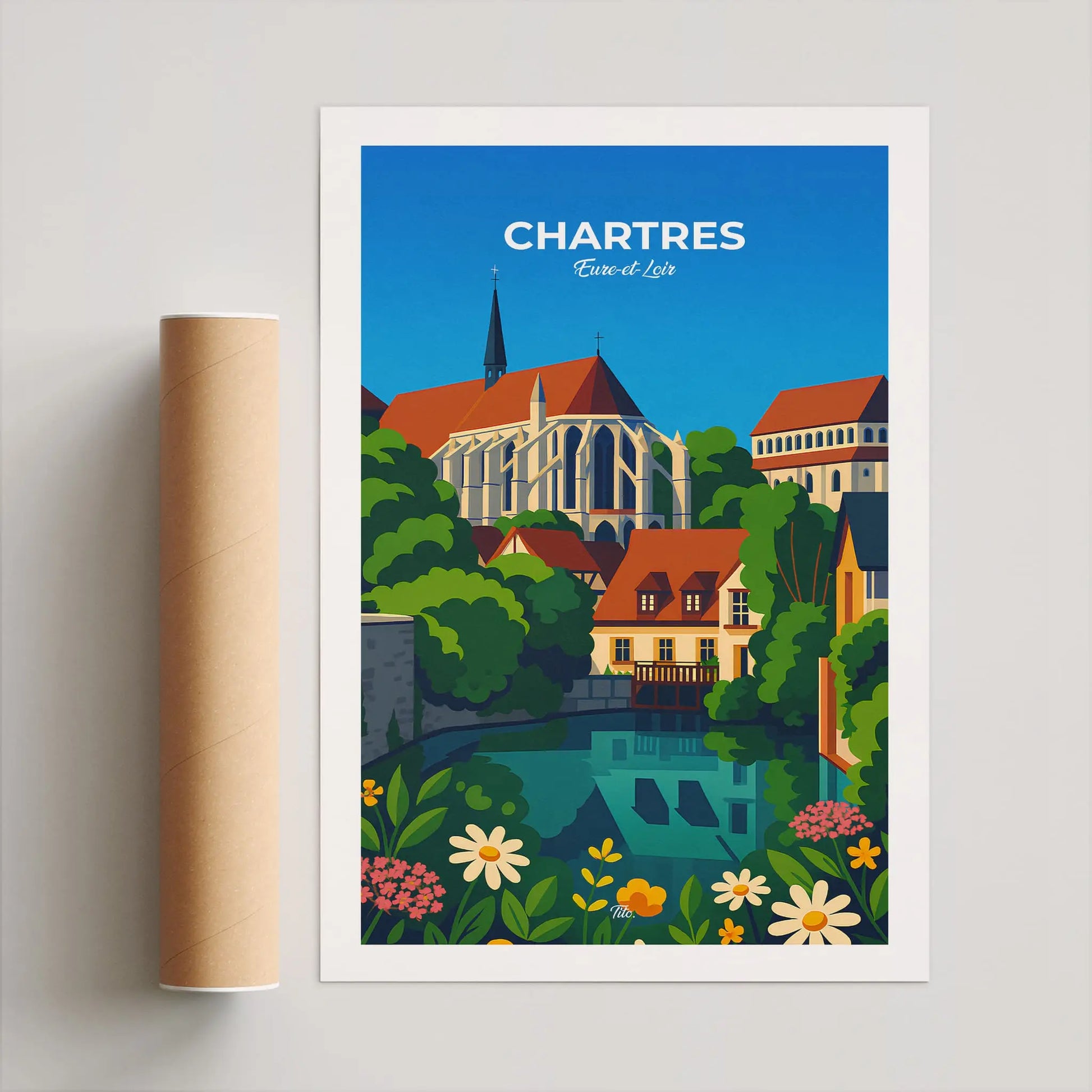 Affiche Chartres - Poster vintage, impression artistique murale