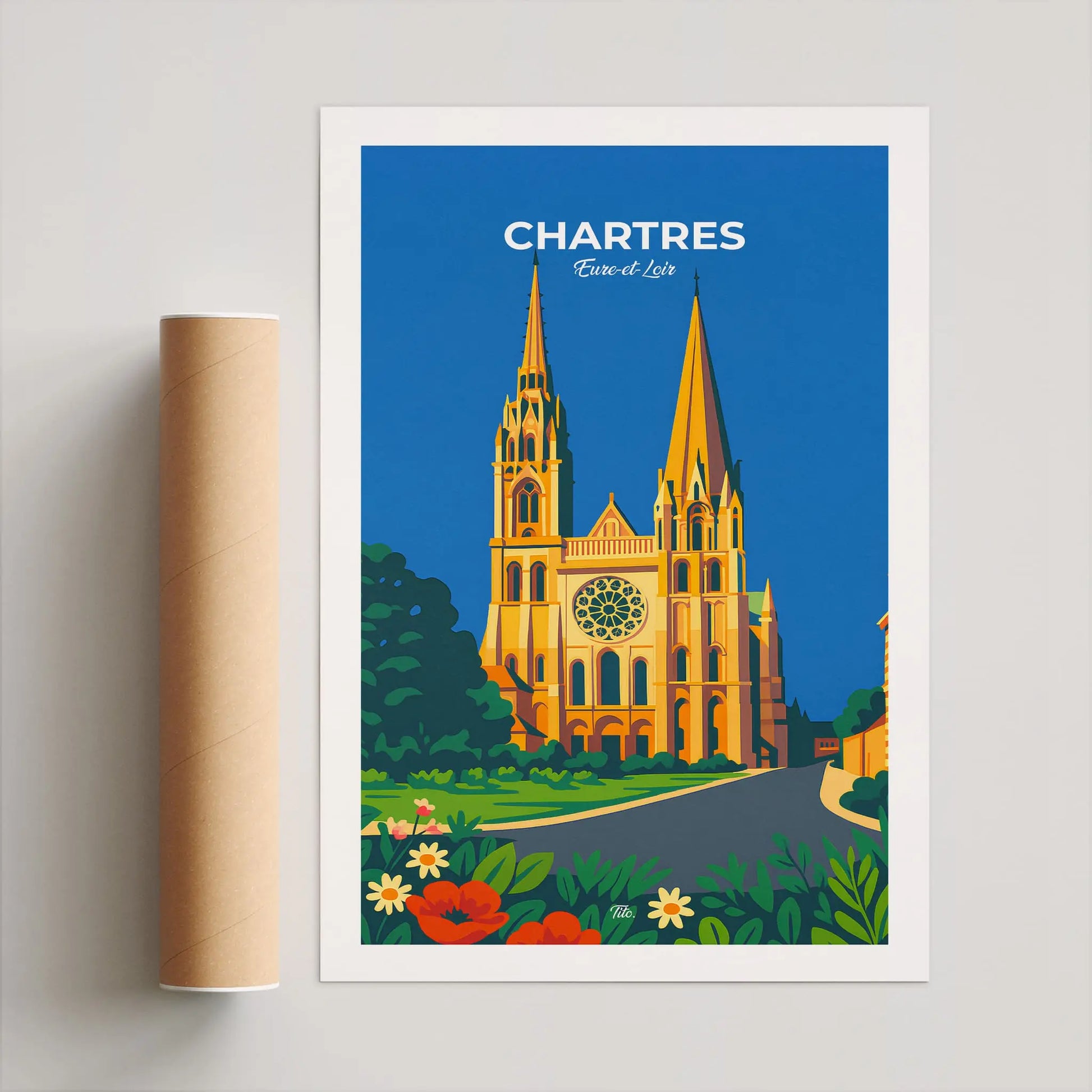 Affiche Chartres - Poster vintage, impression artistique murale