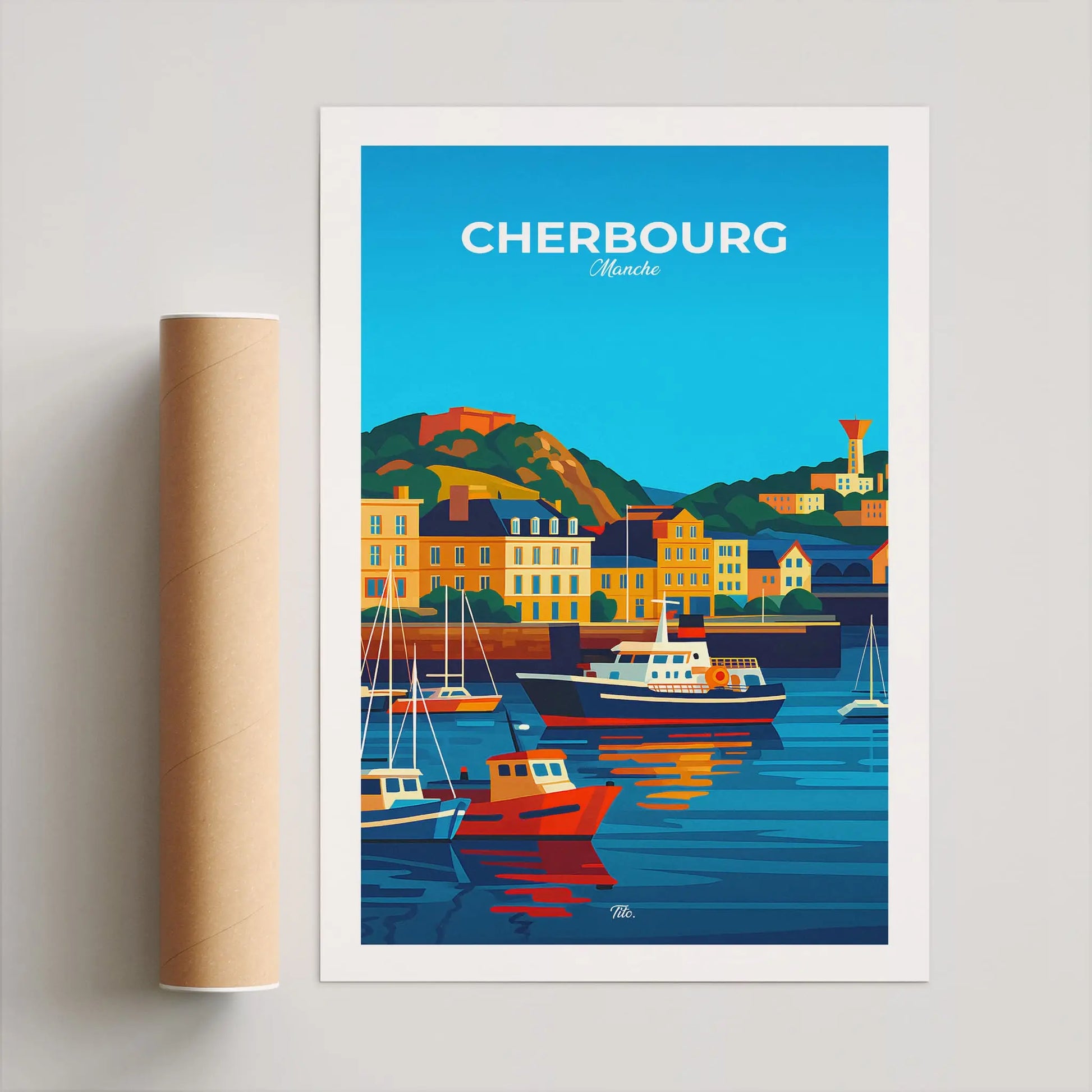 Affiche Cherbourg - Poster vintage, impression artistique murale