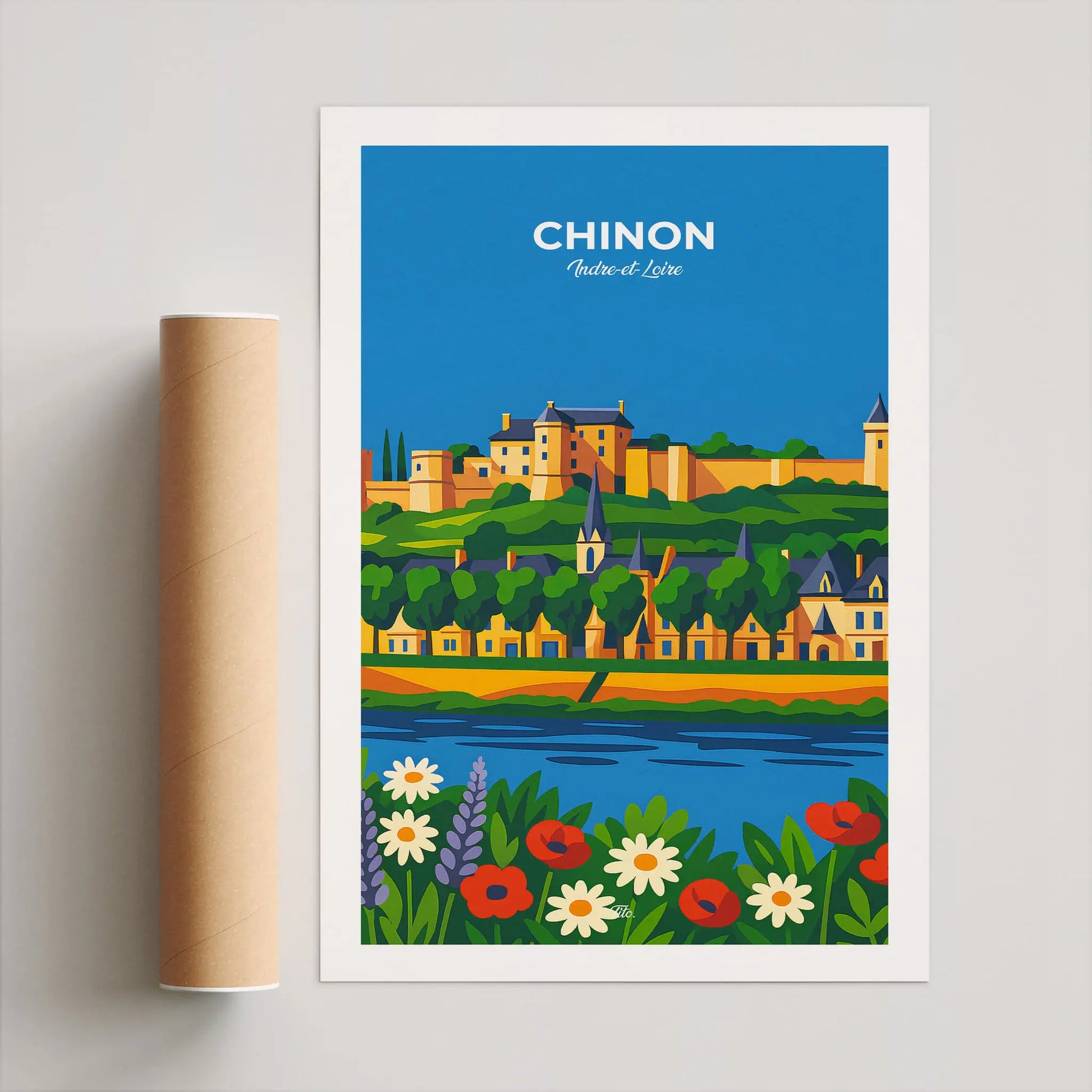 Affiche Chinon - Poster vintage, impression artistique murale