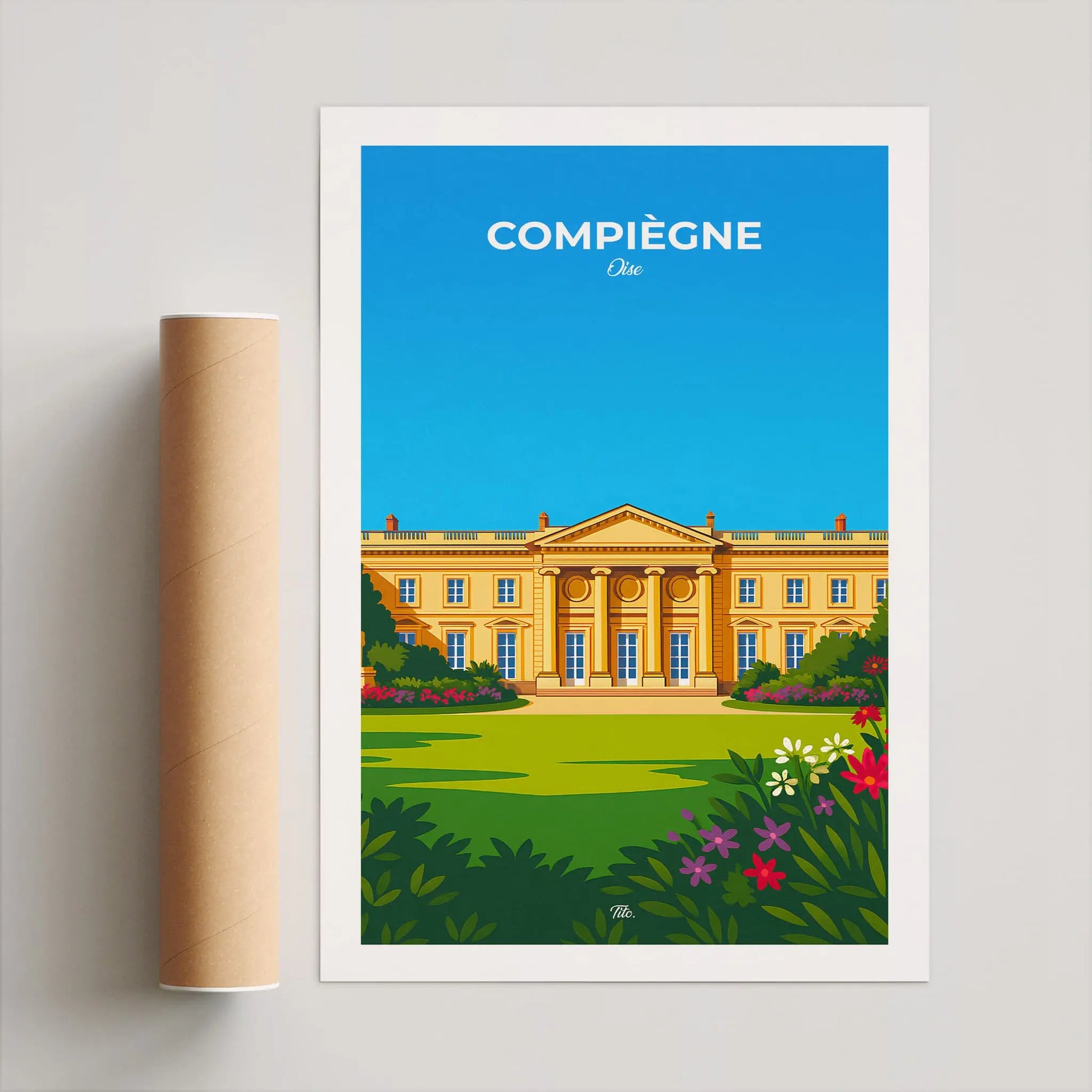 Affiche Compiègne - Poster vintage, impression artistique murale